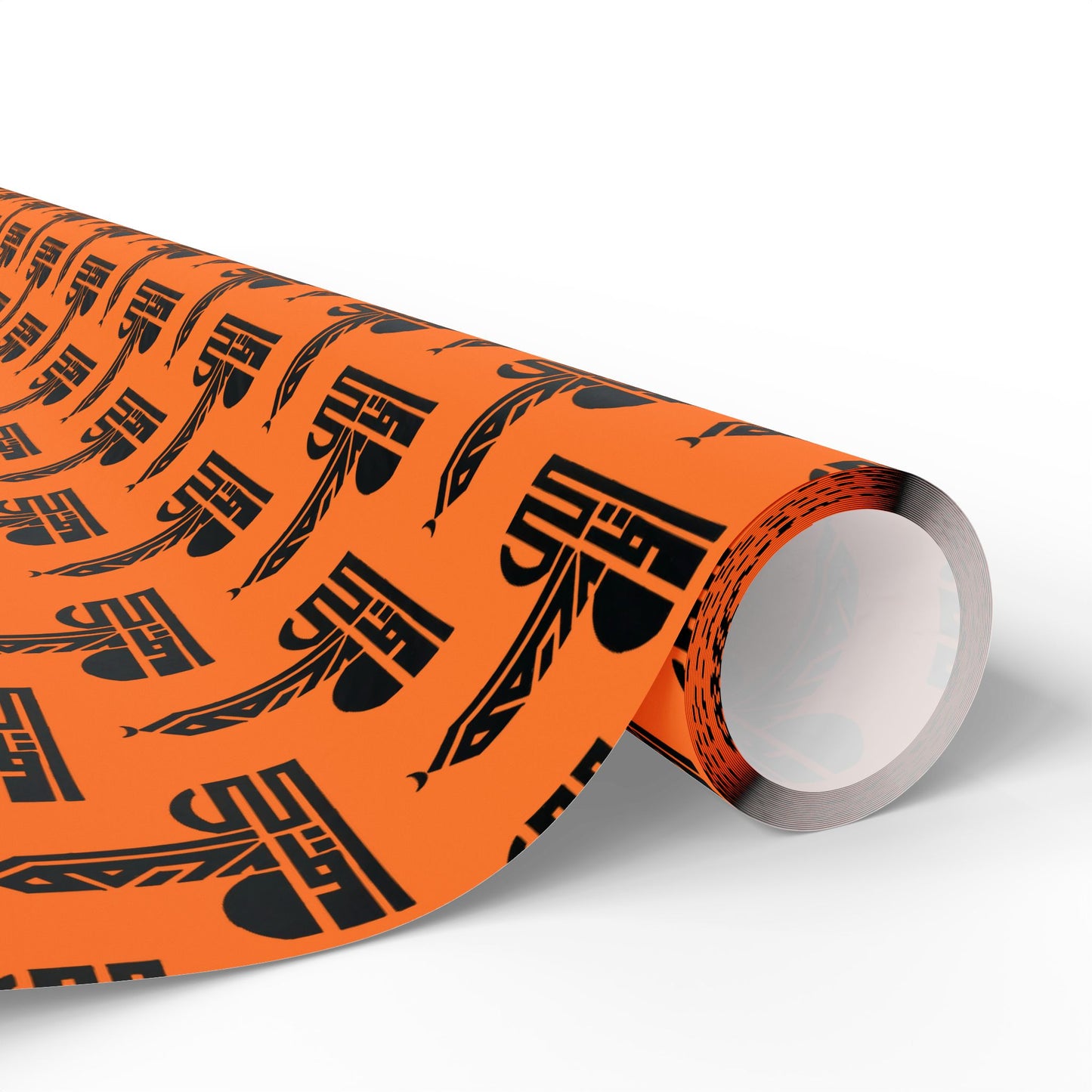 Festive Halloween Wrapping Paper | Orange Design with Black Symbols