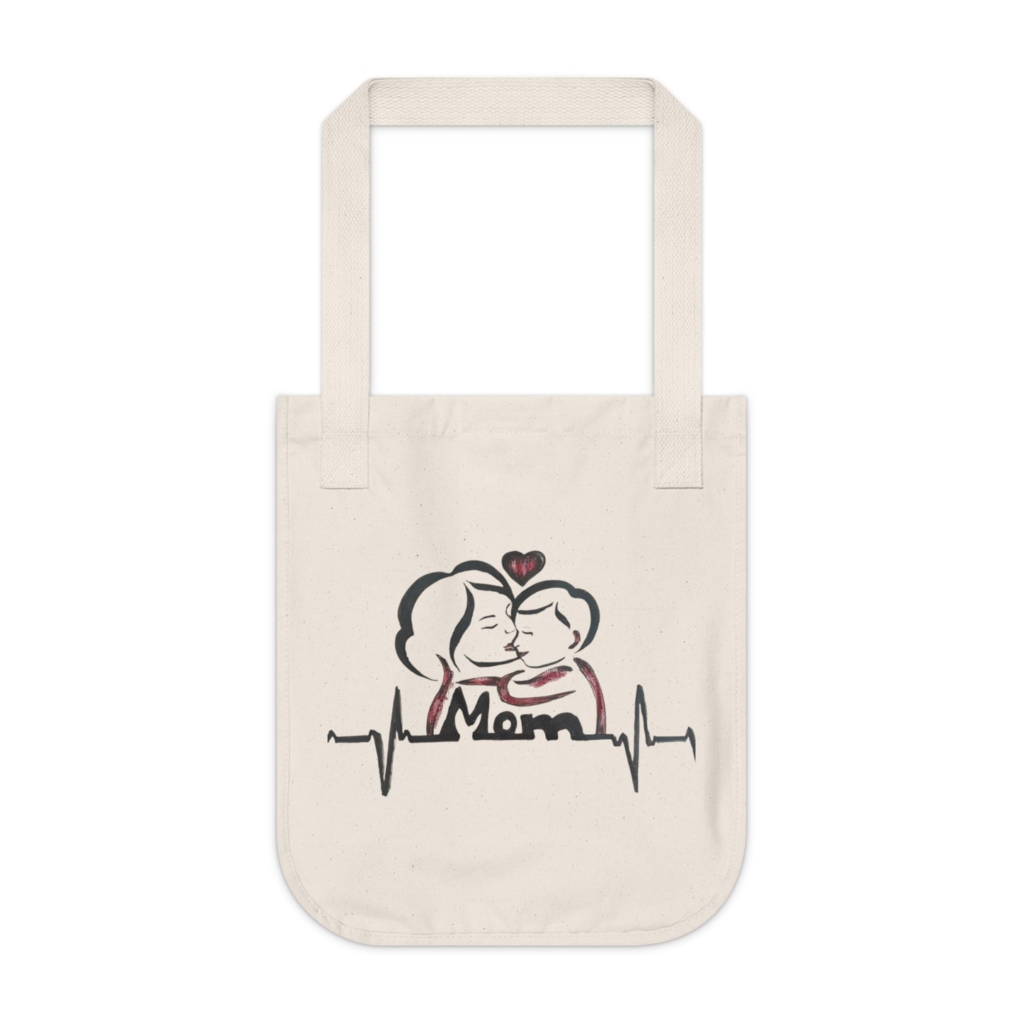 Organic Mom Love Tote Bag, Mother's Day Gift, Eco-Friendly Shopping Bag, Heartbeat Design, Personalized Mom Tote