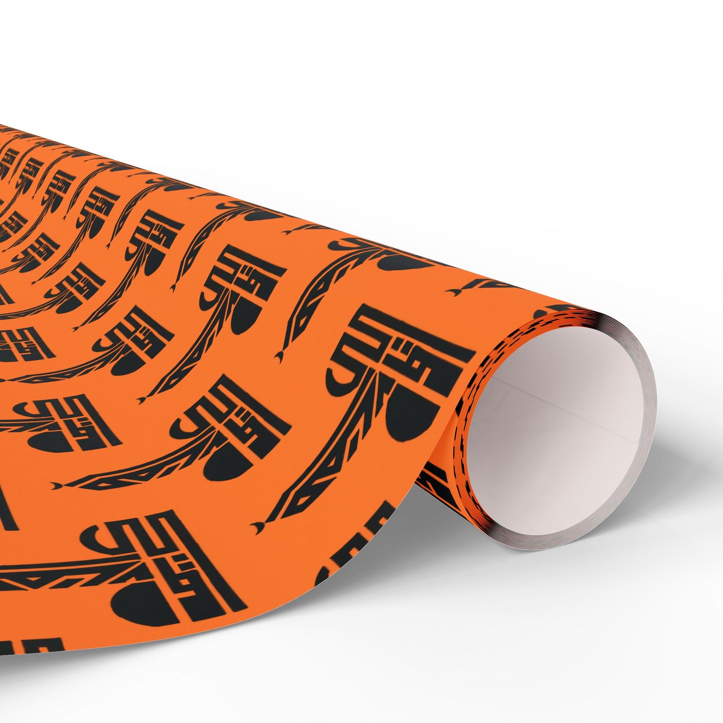 Festive Halloween Wrapping Paper | Orange Design with Black Symbols