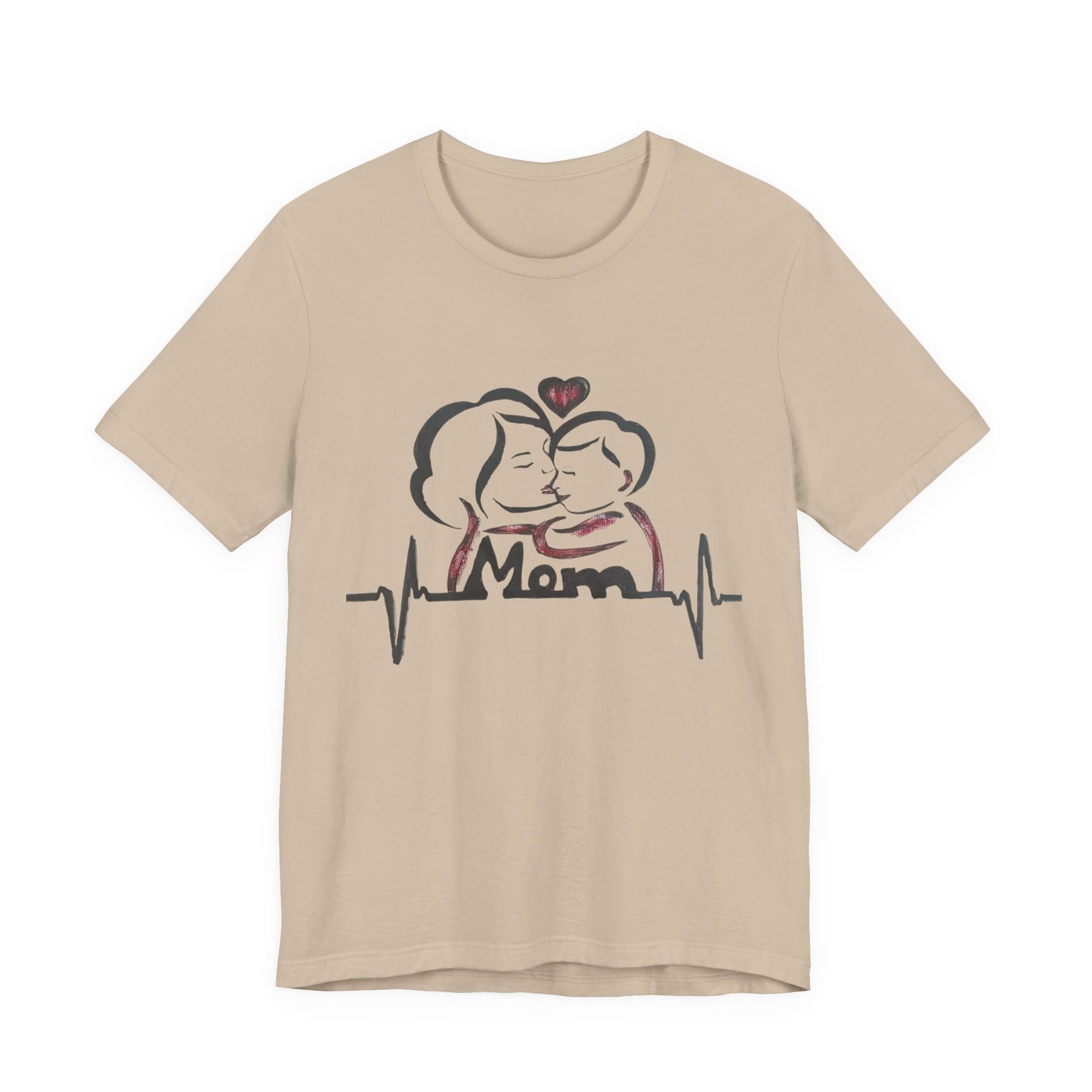 Heartfelt Mom Jersey Tee, Gift for Mother's Day, Family Love Shirt, Soft Casual Wear, Heartbeat Design