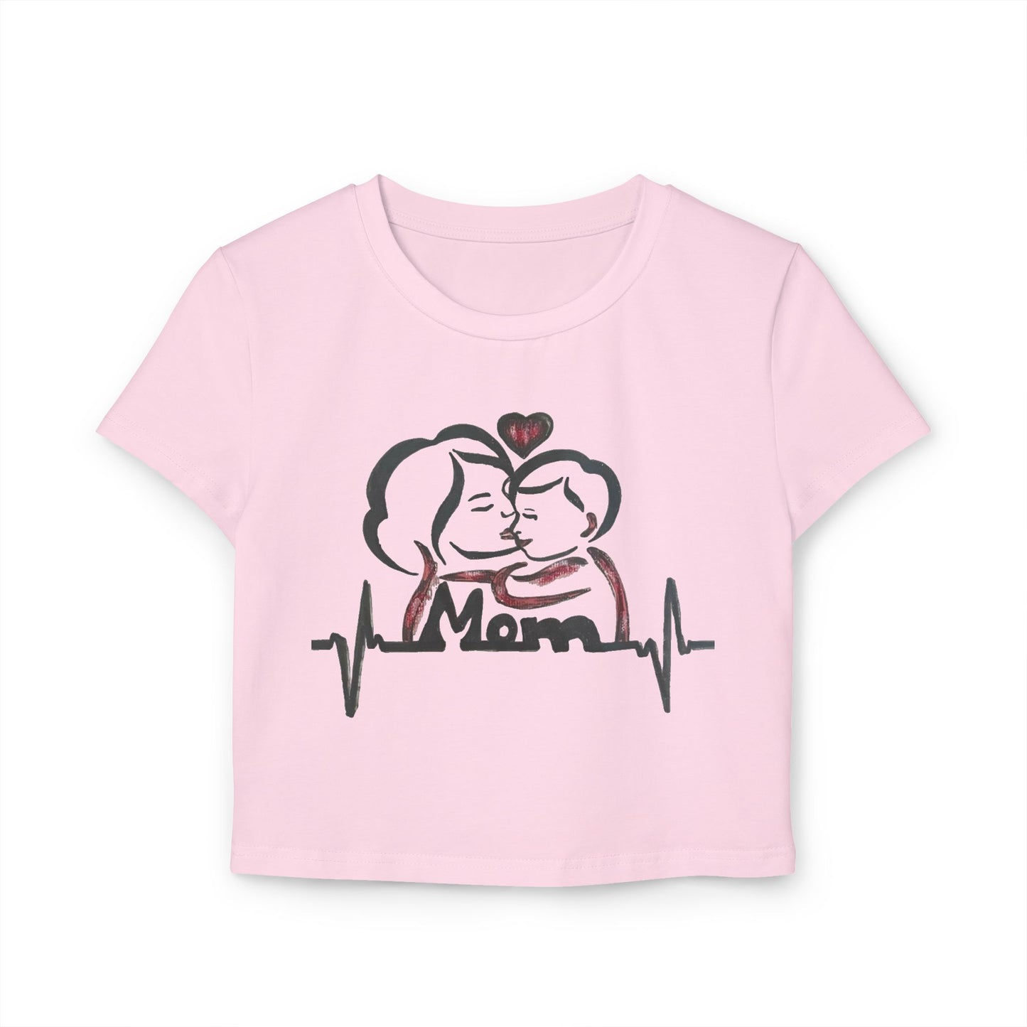 Mom Love Women's Baby Tee, Cute Mother's Day Gift, Heartbeat Graphic Tee, Family Matching Outfit, New Mom Tee