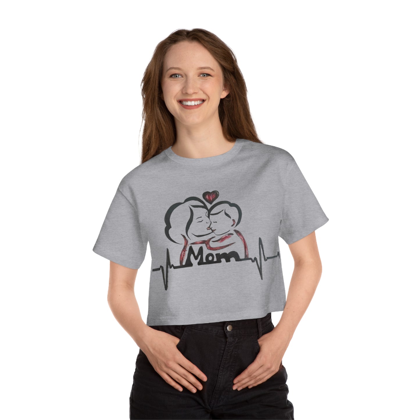 Mom Heartbeat Cropped T-Shirt, Gift for Mothers Day, Cute Tee for Moms, Cropped Top for New Moms, Family Love Shirt