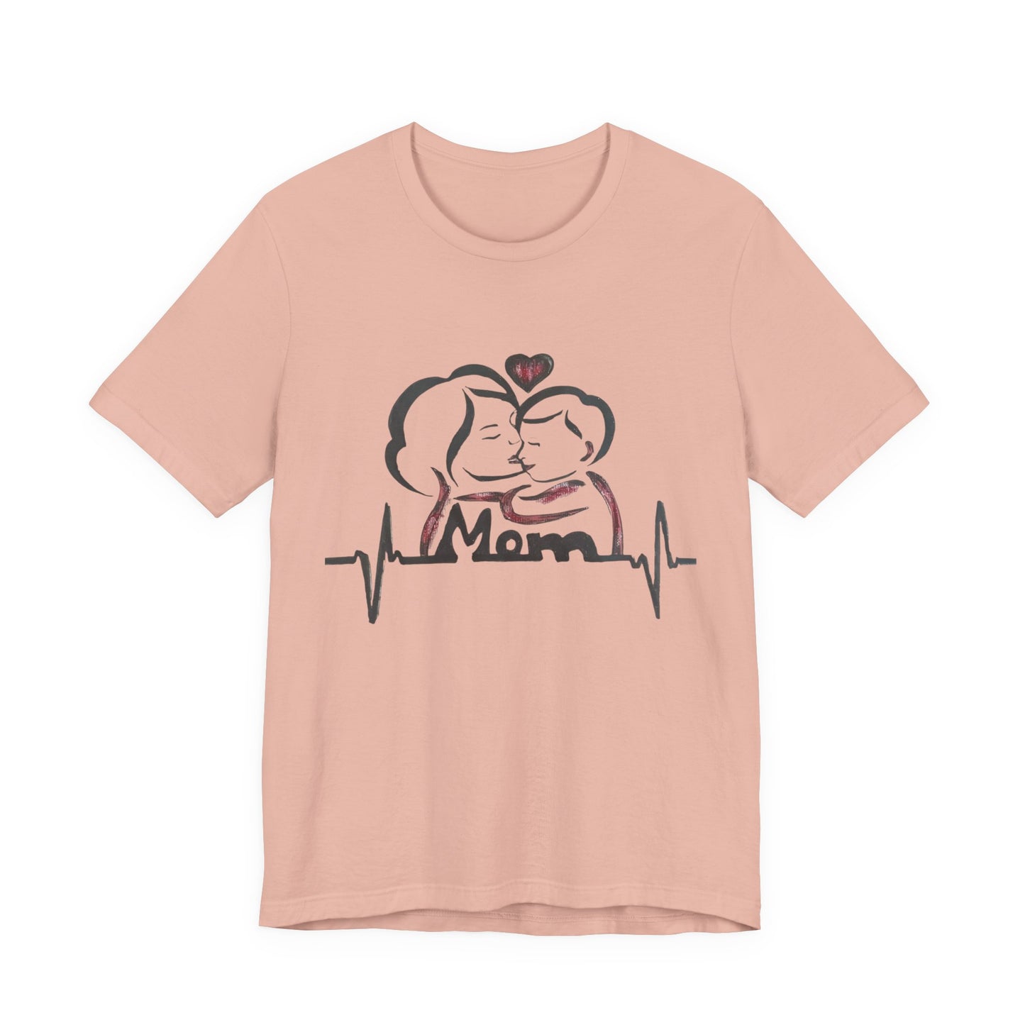 Heartfelt Mom Jersey Tee, Gift for Mother's Day, Family Love Shirt, Soft Casual Wear, Heartbeat Design
