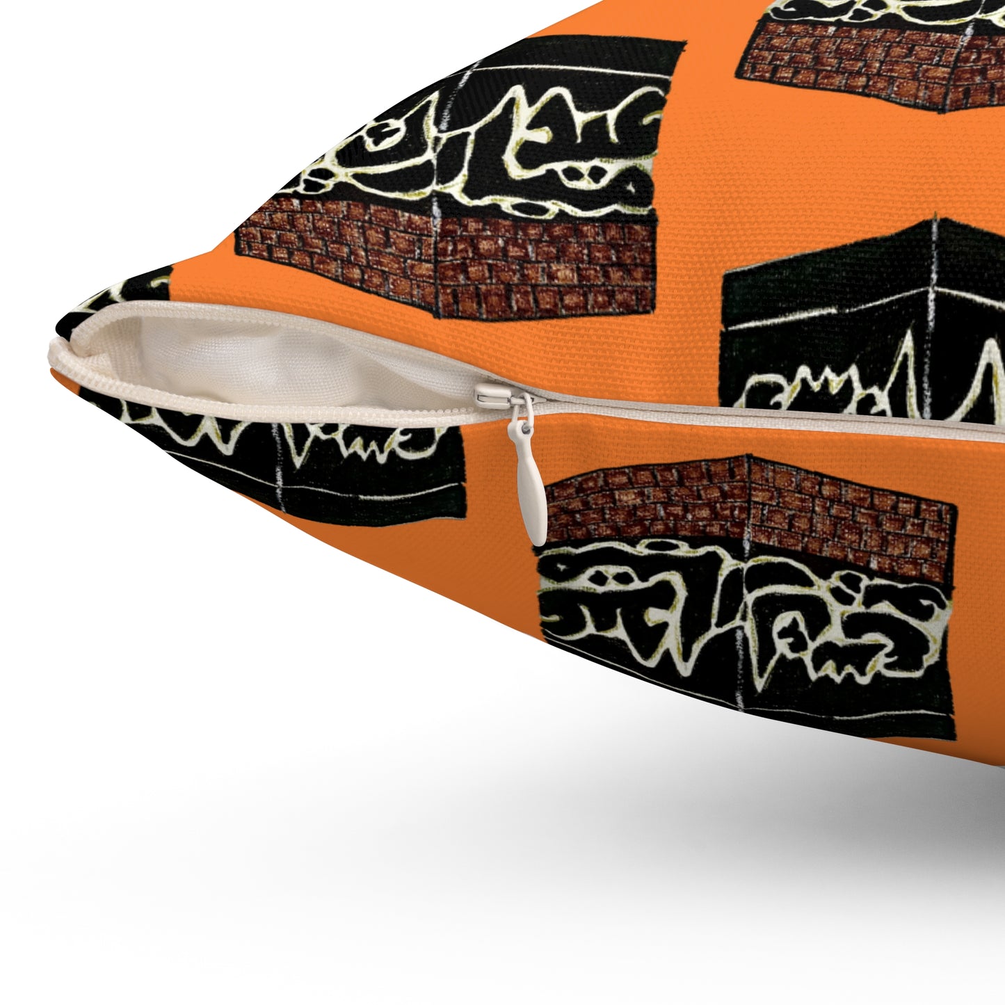 Artistic Square Pillow - Unique Black & Orange Design for Home Decor