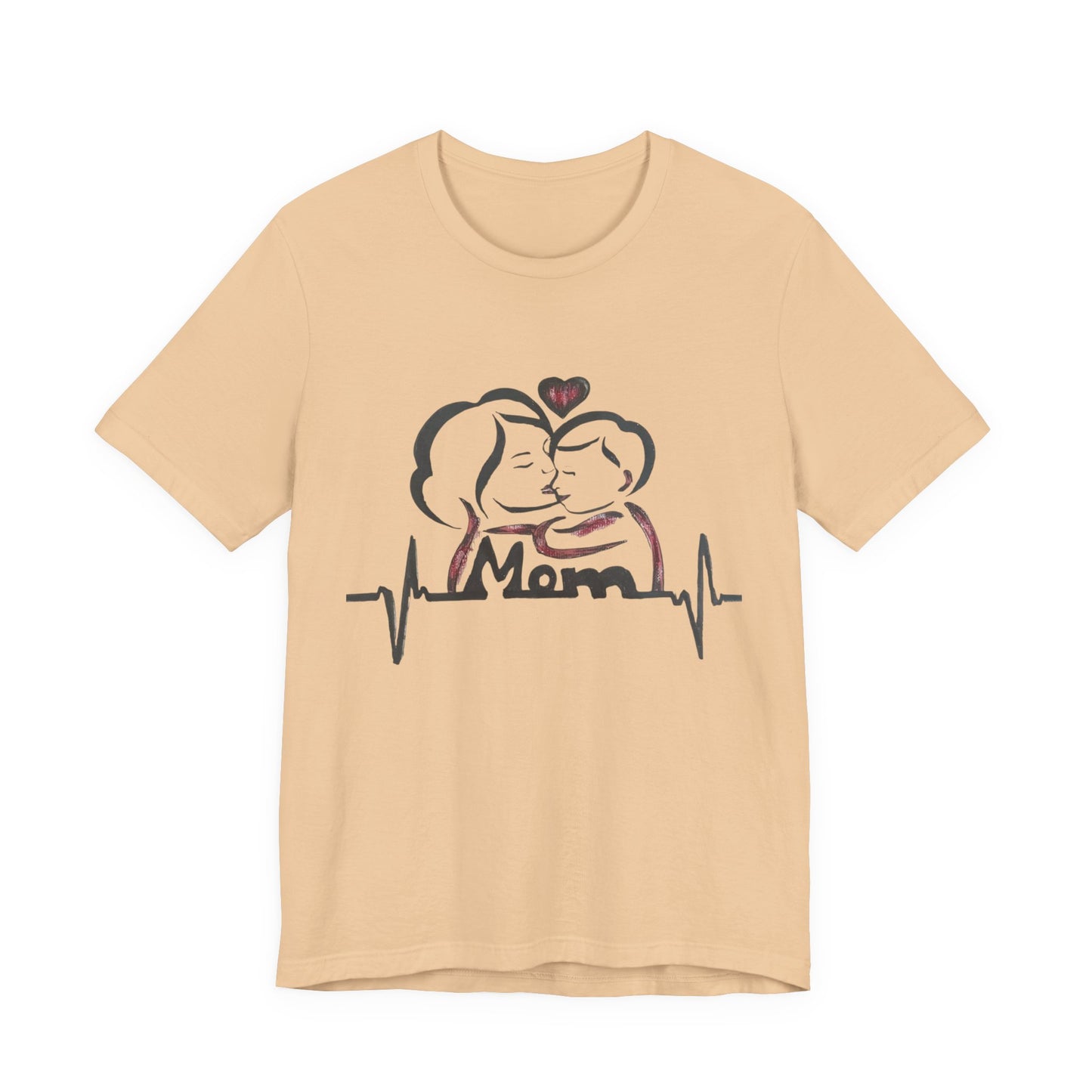 Heartfelt Mom Jersey Tee, Gift for Mother's Day, Family Love Shirt, Soft Casual Wear, Heartbeat Design