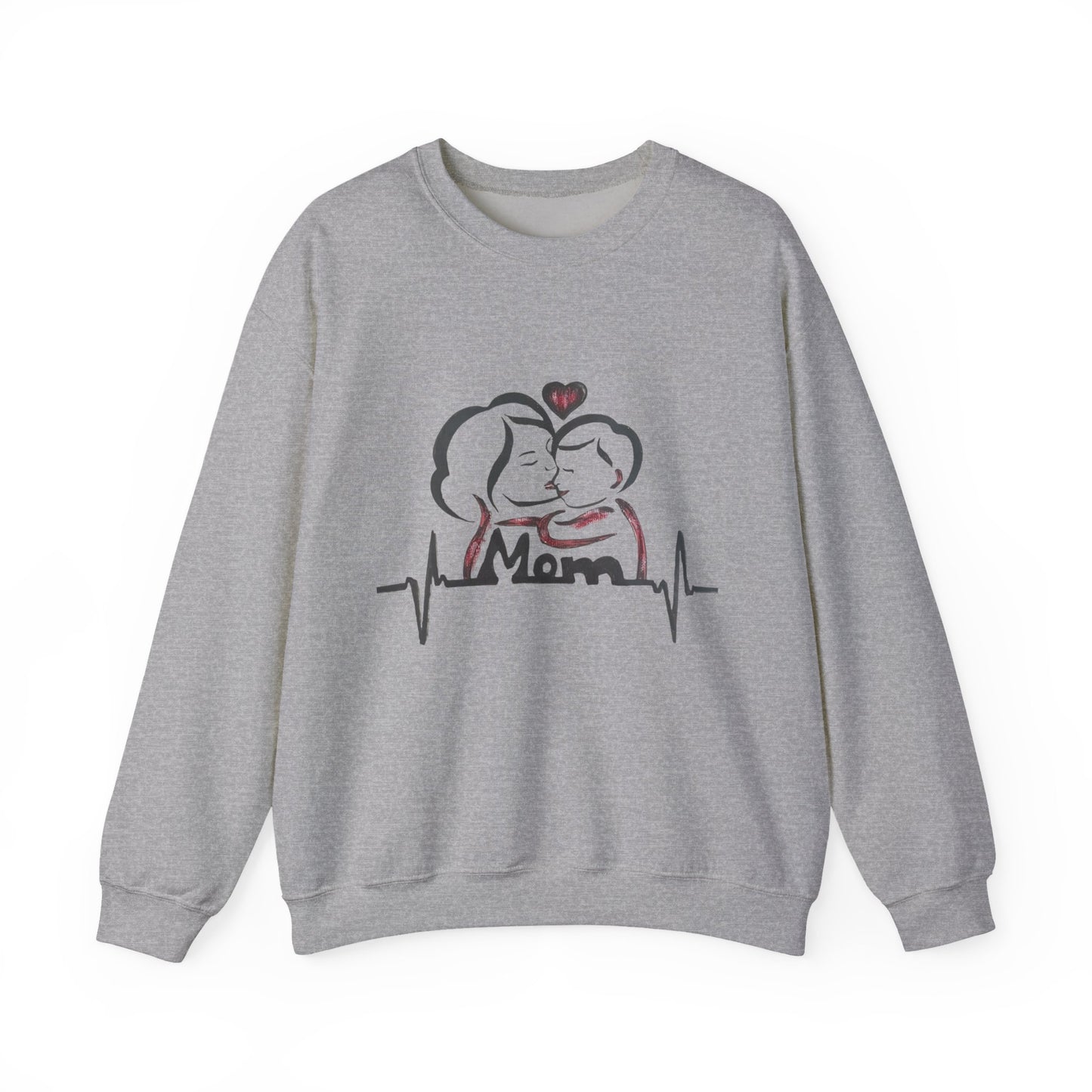 Heartfelt Mom Sweatshirt, Cozy Unisex Crewneck, Mother's Day Gift, Family Love Apparel, Heartbeat Design