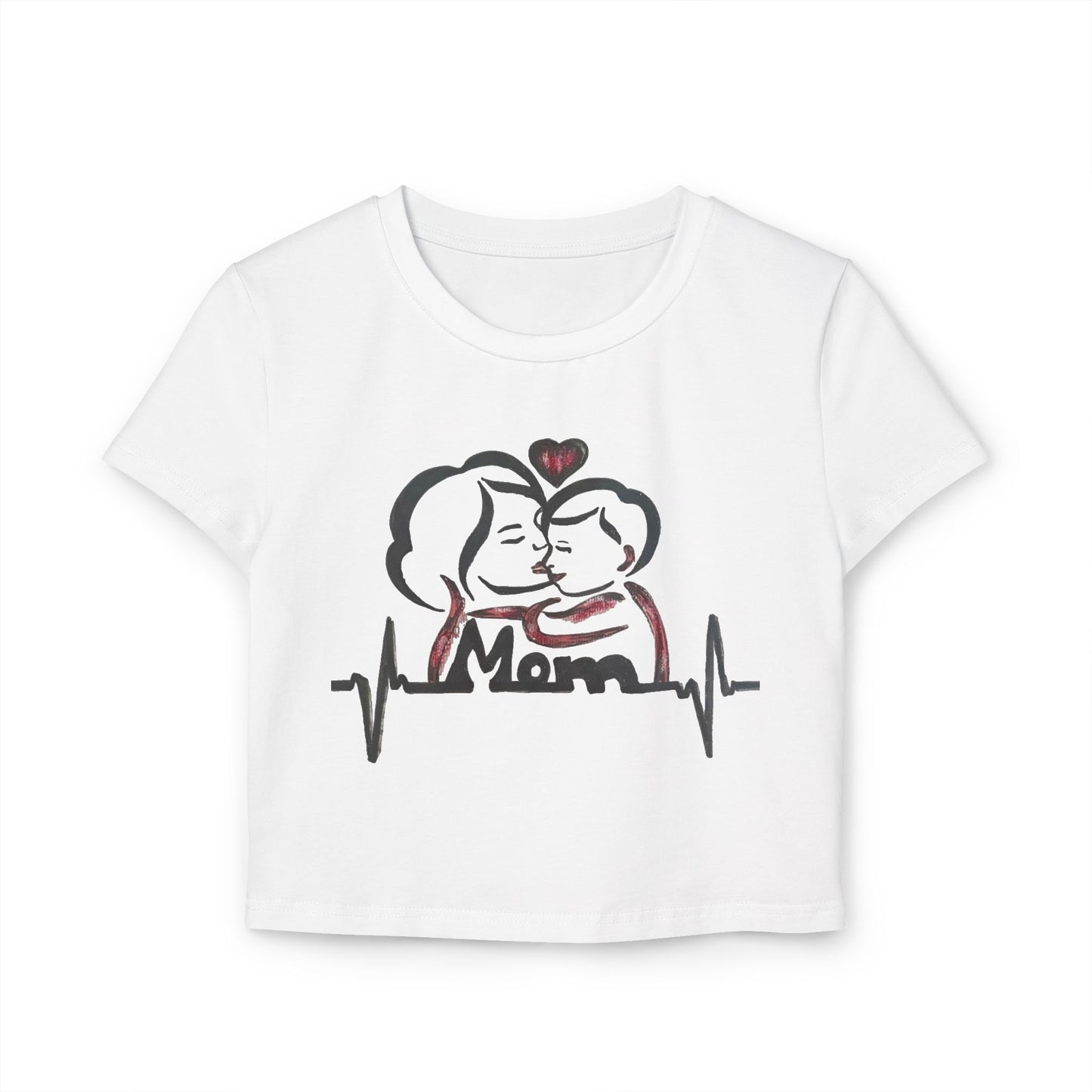 Mom Love Women's Baby Tee, Cute Mother's Day Gift, Heartbeat Graphic Tee, Family Matching Outfit, New Mom Tee