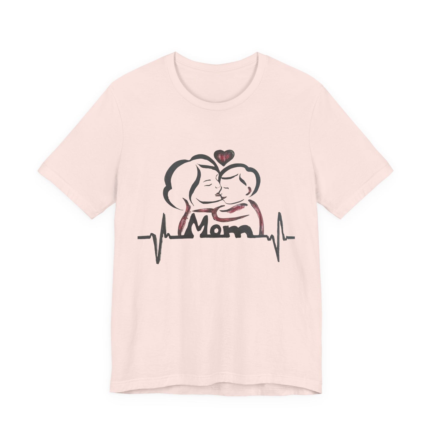 Heartfelt Mom Jersey Tee, Gift for Mother's Day, Family Love Shirt, Soft Casual Wear, Heartbeat Design