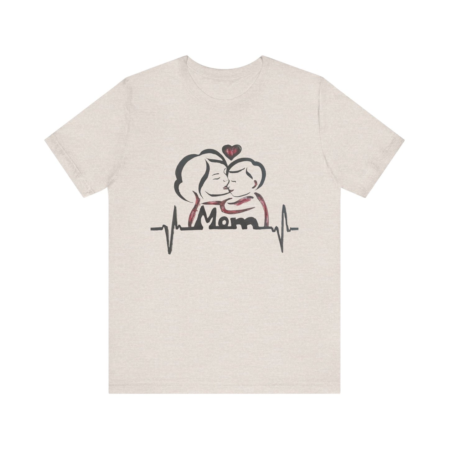 Heartfelt Mom Jersey Tee, Gift for Mother's Day, Family Love Shirt, Soft Casual Wear, Heartbeat Design