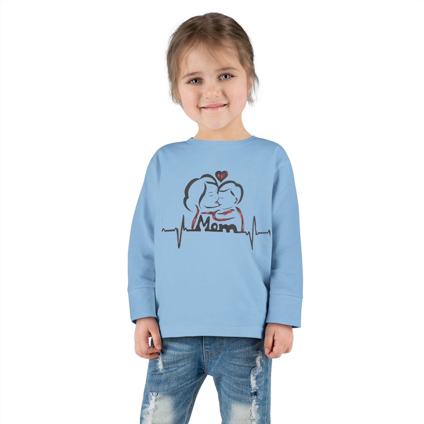 Mommy's Little Heartbeat Toddler Long Sleeve Tee, Cute Kids Shirt, Gifts for Moms, Family Matching Outfit, Baby Shower Gift, Everyday Wear