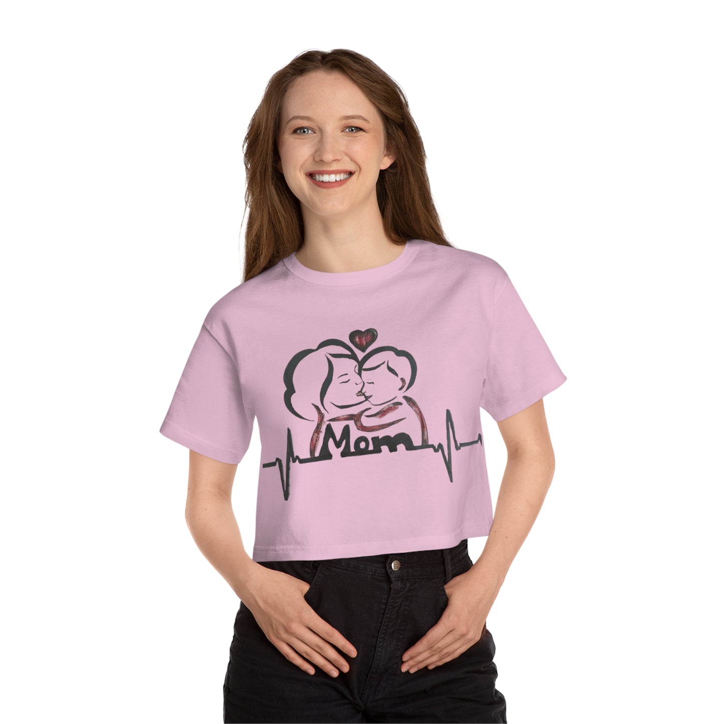 Mom Heartbeat Cropped T-Shirt, Gift for Mothers Day, Cute Tee for Moms, Cropped Top for New Moms, Family Love Shirt