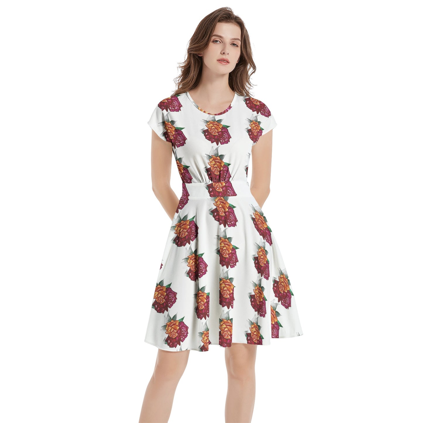 Short Sleeve Casual A-Line Midi Dress
