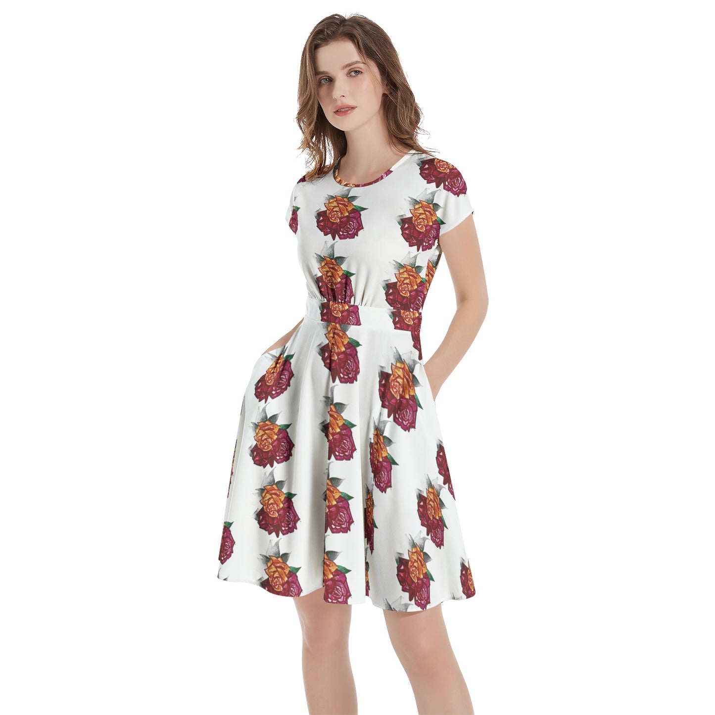 Short Sleeve Casual A-Line Midi Dress