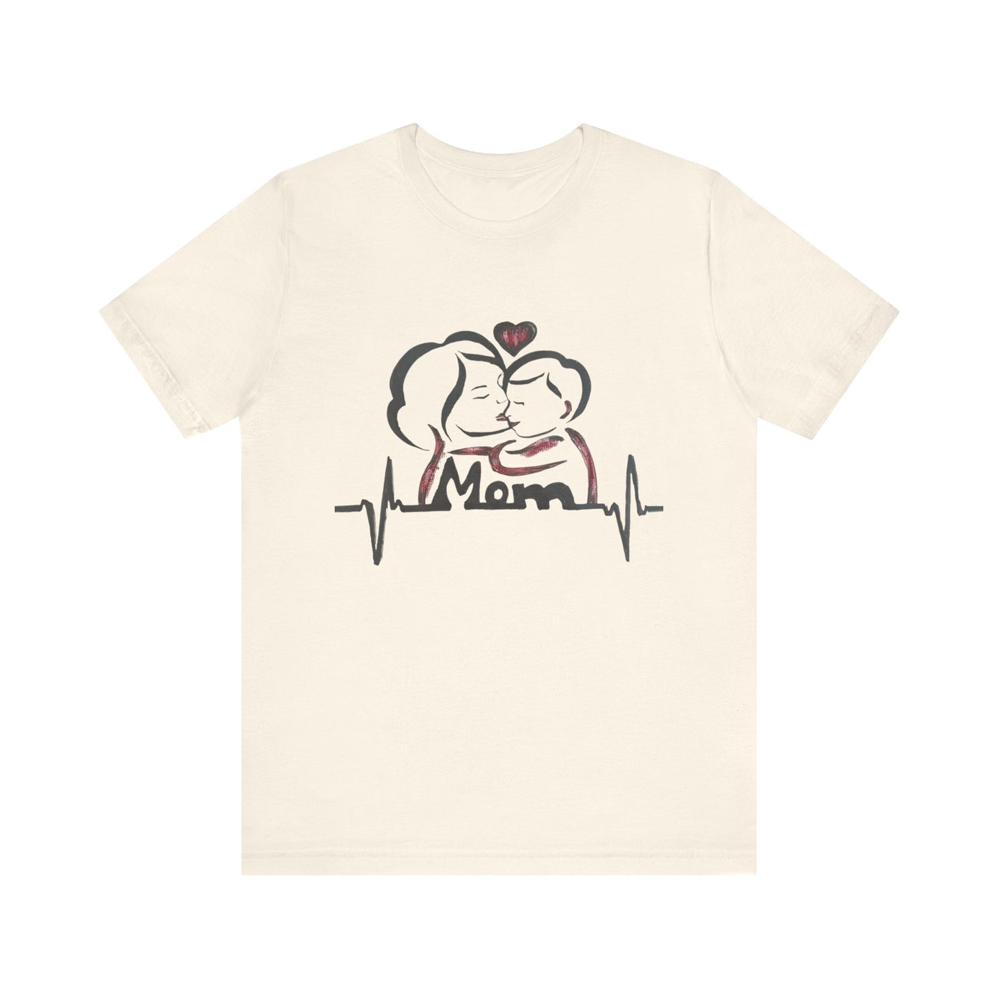Heartfelt Mom Jersey Tee, Gift for Mother's Day, Family Love Shirt, Soft Casual Wear, Heartbeat Design