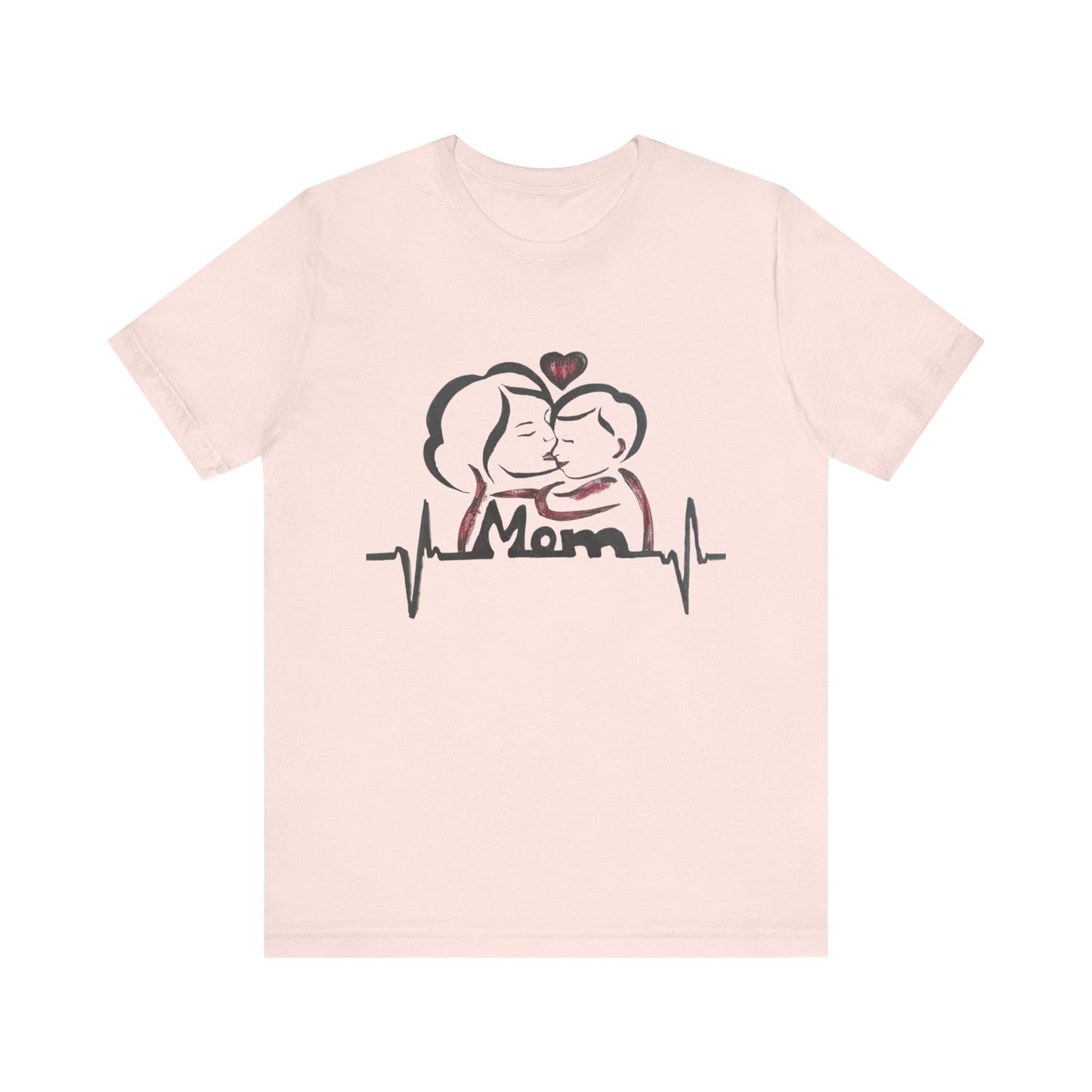 Heartfelt Mom Jersey Tee, Gift for Mother's Day, Family Love Shirt, Soft Casual Wear, Heartbeat Design