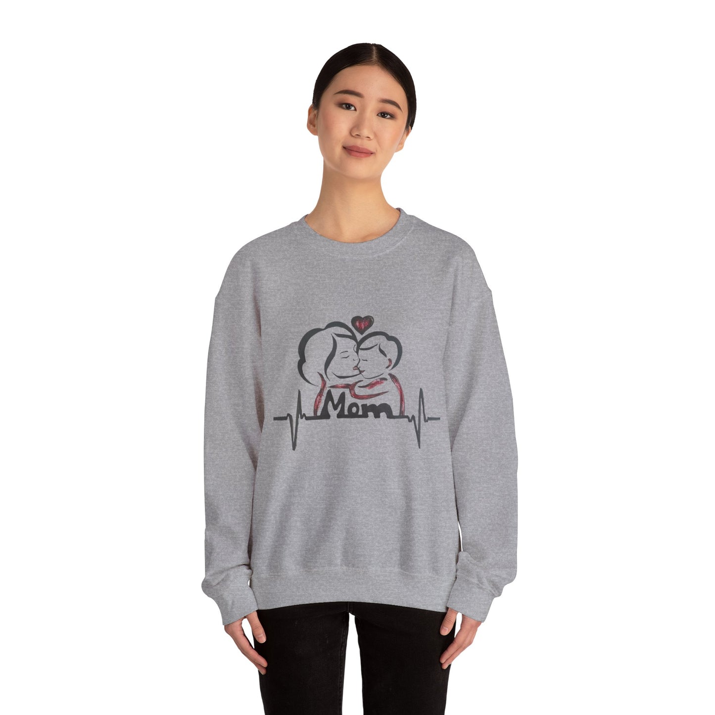 Heartfelt Mom Sweatshirt, Cozy Unisex Crewneck, Mother's Day Gift, Family Love Apparel, Heartbeat Design
