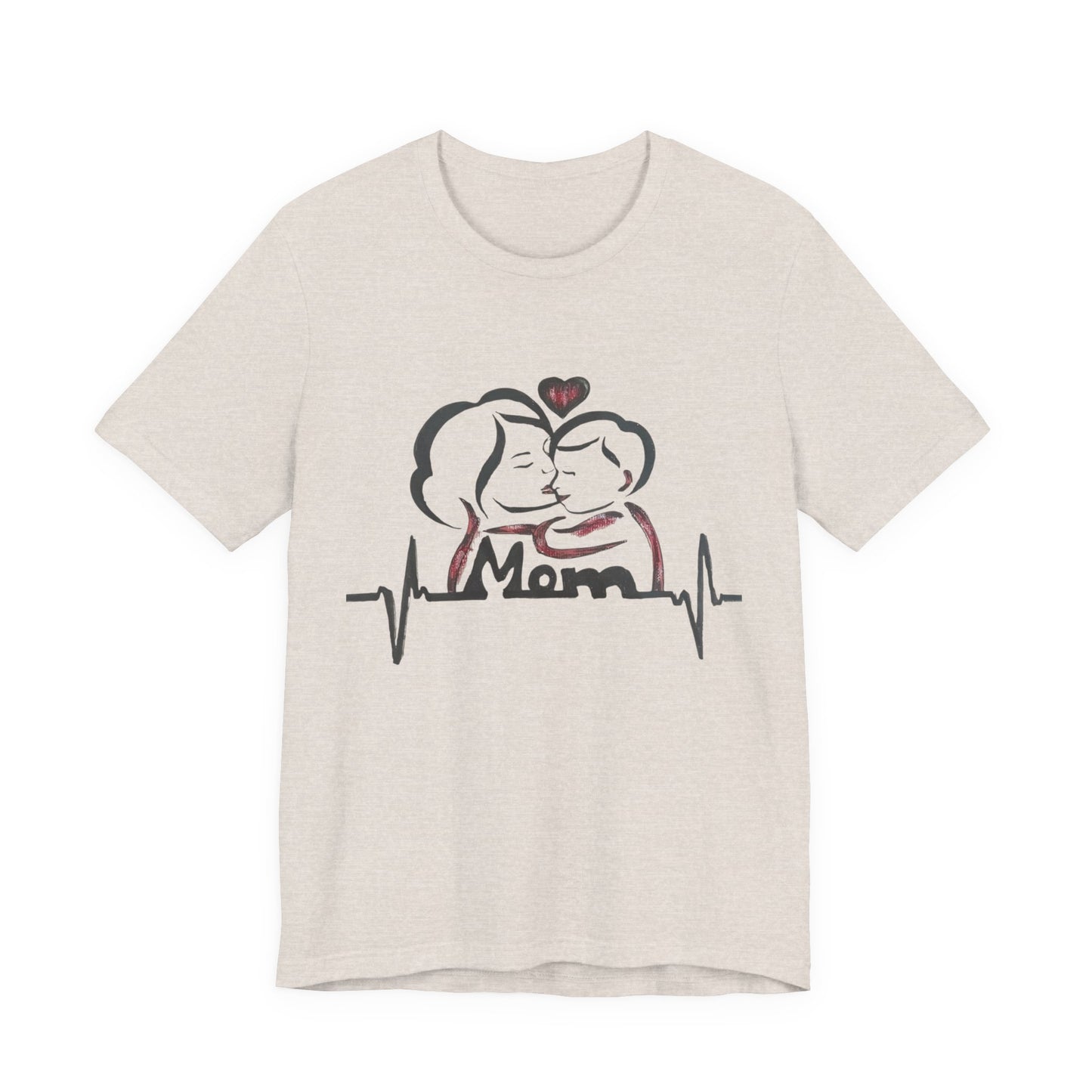 Heartfelt Mom Jersey Tee, Gift for Mother's Day, Family Love Shirt, Soft Casual Wear, Heartbeat Design