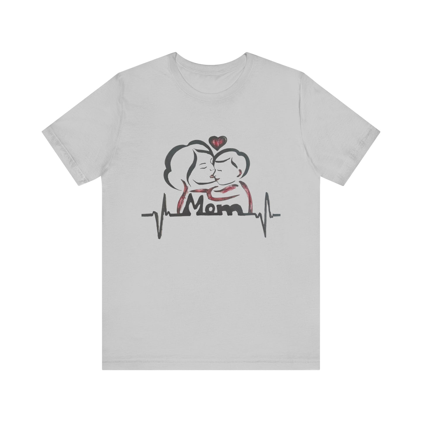 Heartfelt Mom Jersey Tee, Gift for Mother's Day, Family Love Shirt, Soft Casual Wear, Heartbeat Design