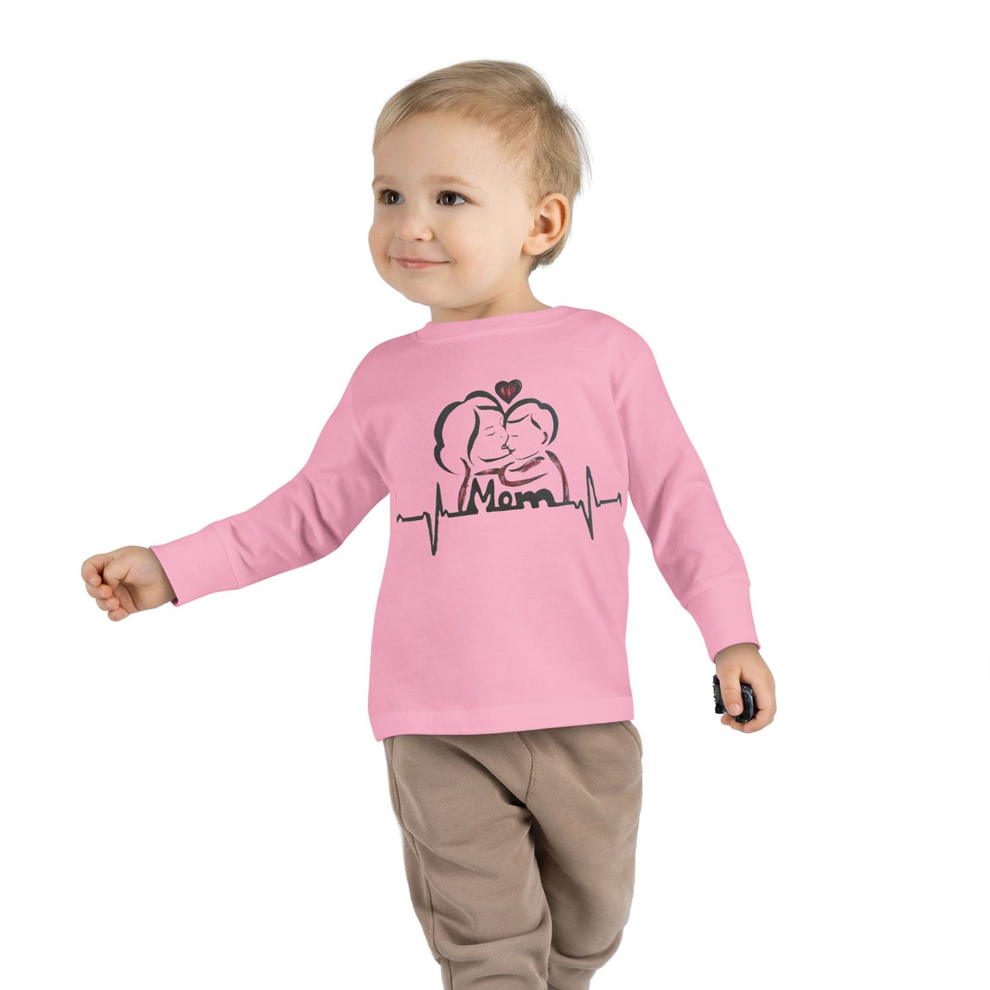 Mommy's Little Heartbeat Toddler Long Sleeve Tee, Cute Kids Shirt, Gifts for Moms, Family Matching Outfit, Baby Shower Gift, Everyday Wear