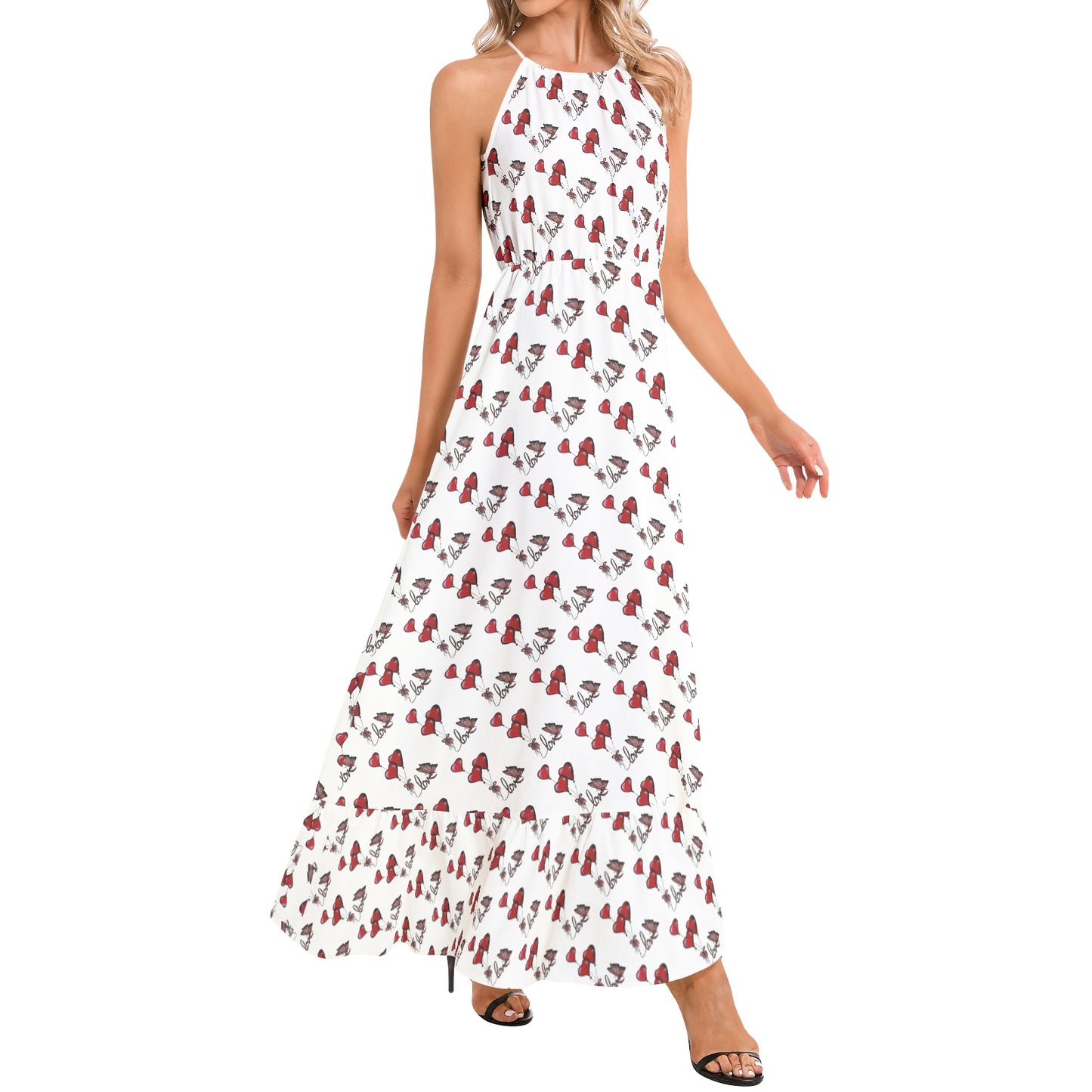 Ruffle Hem Halter Neck Maxi Dress