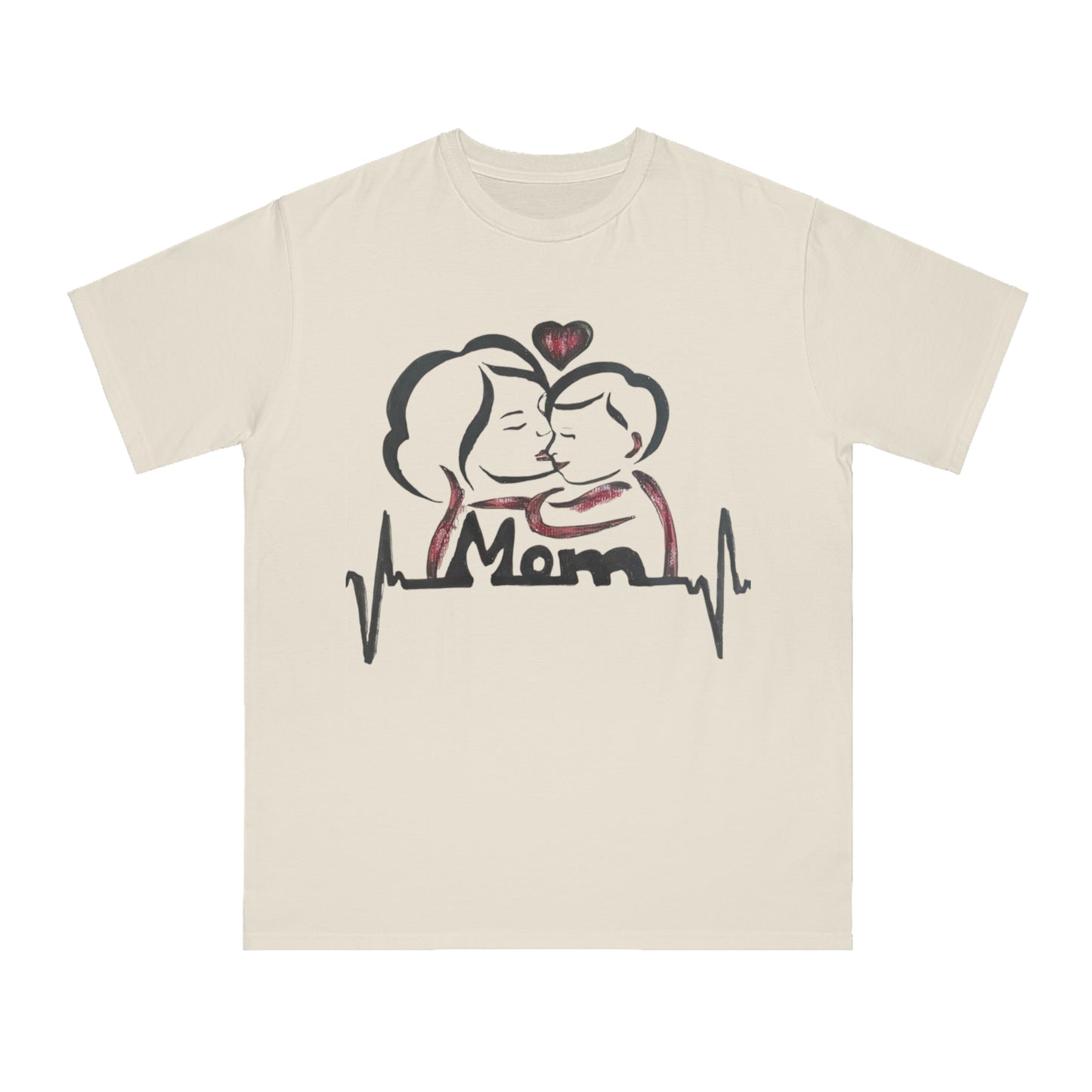 Mom Love Heartbeat Organic T-Shirt, Mother's Day Gift, Unisex Tee, Baby Shower, Family Shirt, Heartbeat Design, Cozy Casual Wear