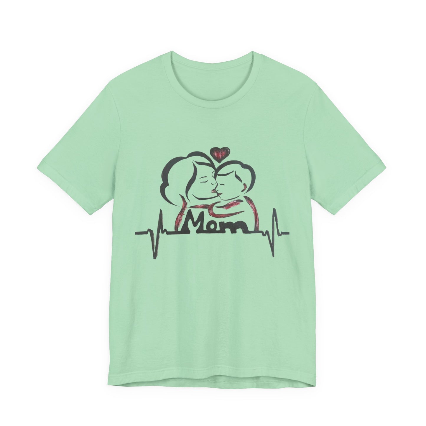 Heartfelt Mom Jersey Tee, Gift for Mother's Day, Family Love Shirt, Soft Casual Wear, Heartbeat Design
