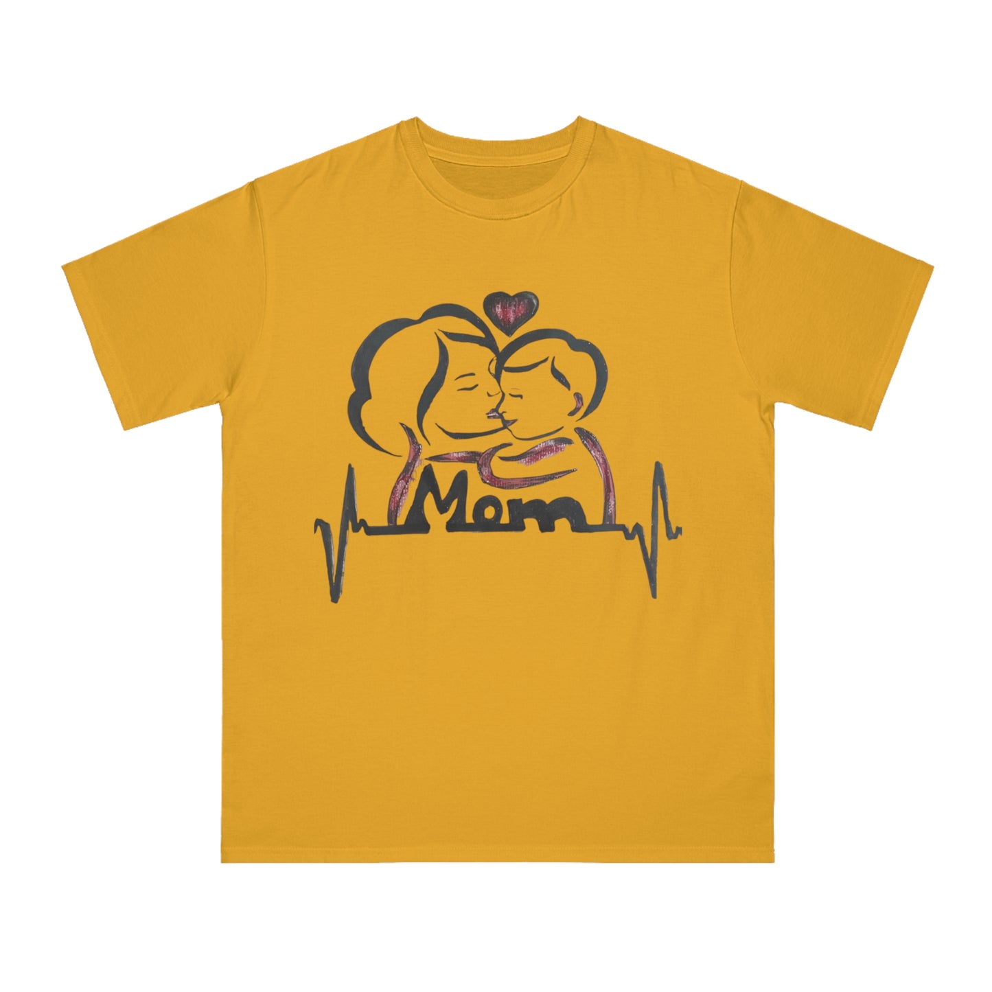 Mom Love Heartbeat Organic T-Shirt, Mother's Day Gift, Unisex Tee, Baby Shower, Family Shirt, Heartbeat Design, Cozy Casual Wear