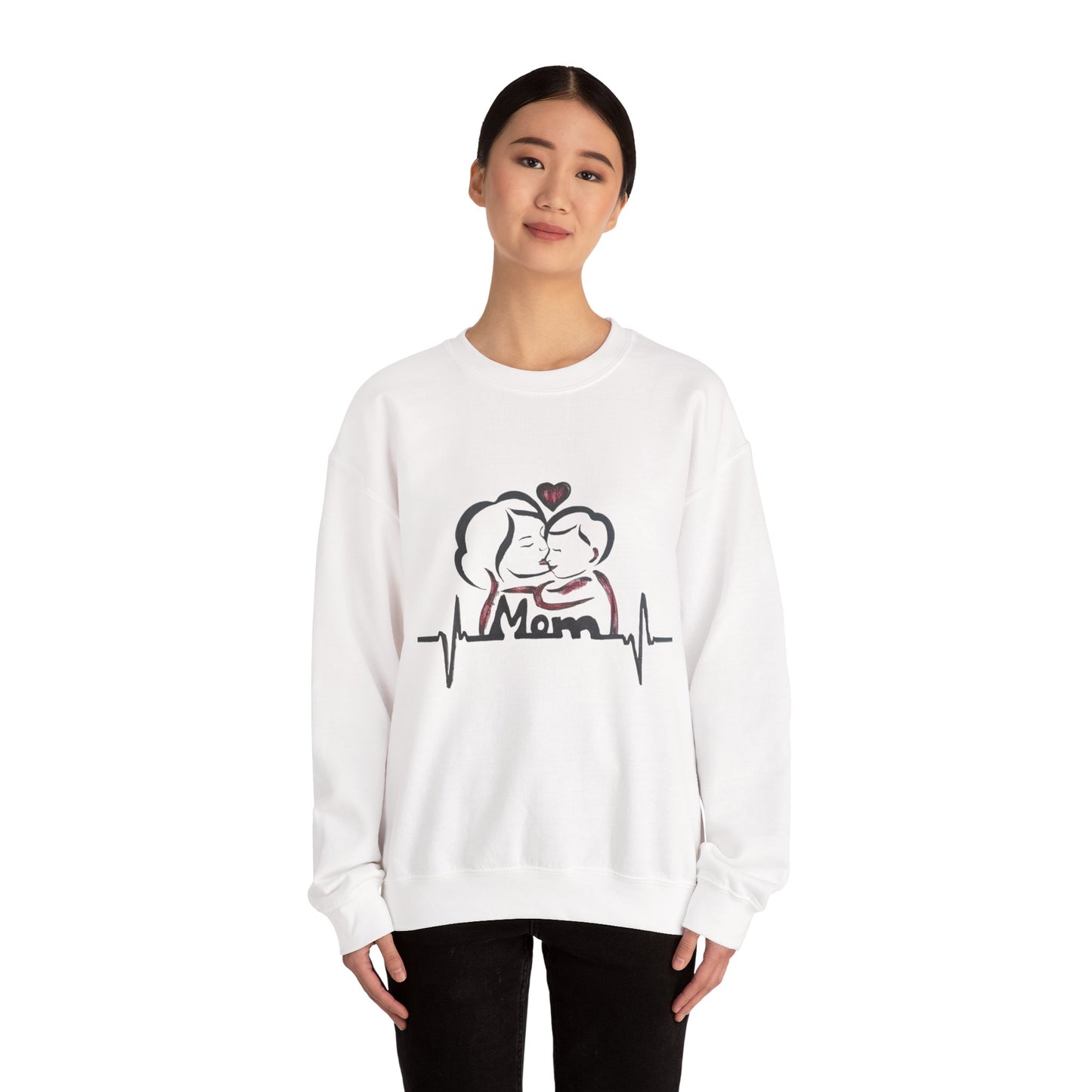 Heartfelt Mom Sweatshirt, Cozy Unisex Crewneck, Mother's Day Gift, Family Love Apparel, Heartbeat Design