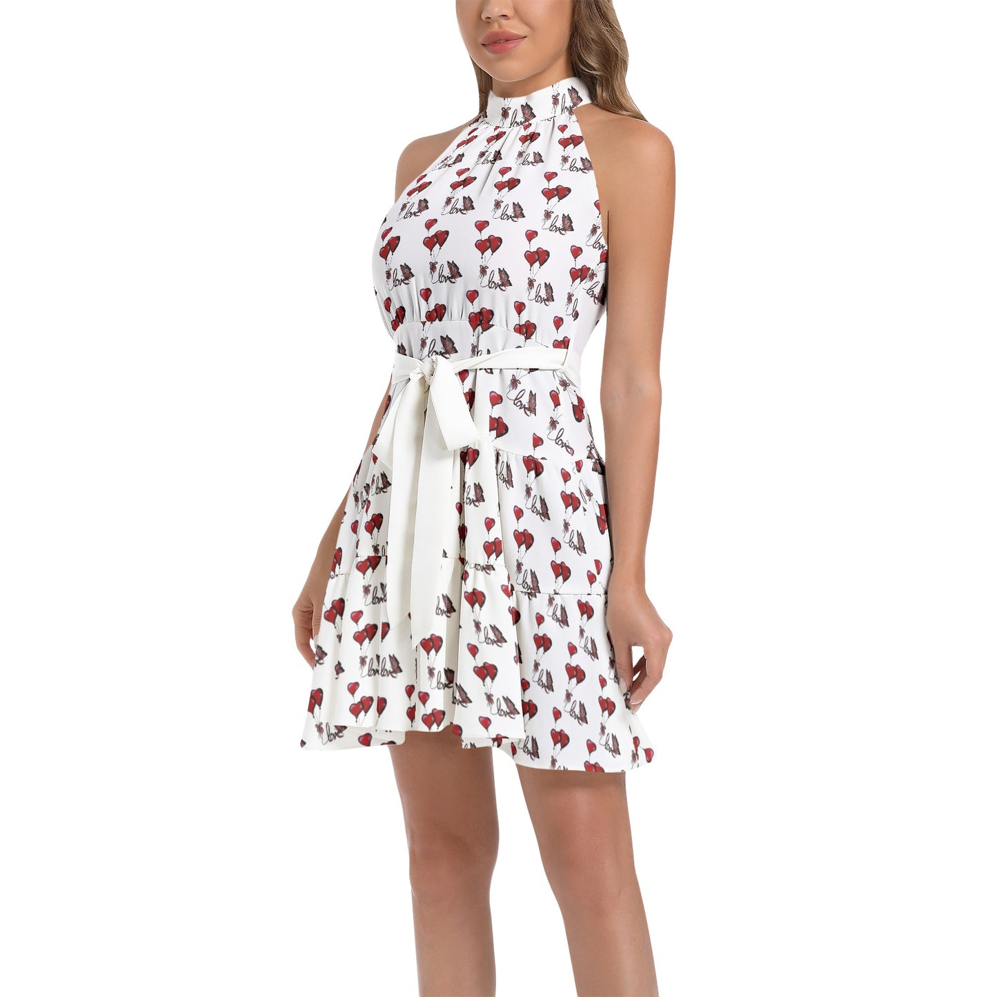 Ruffle Hem Belted Halter Dress