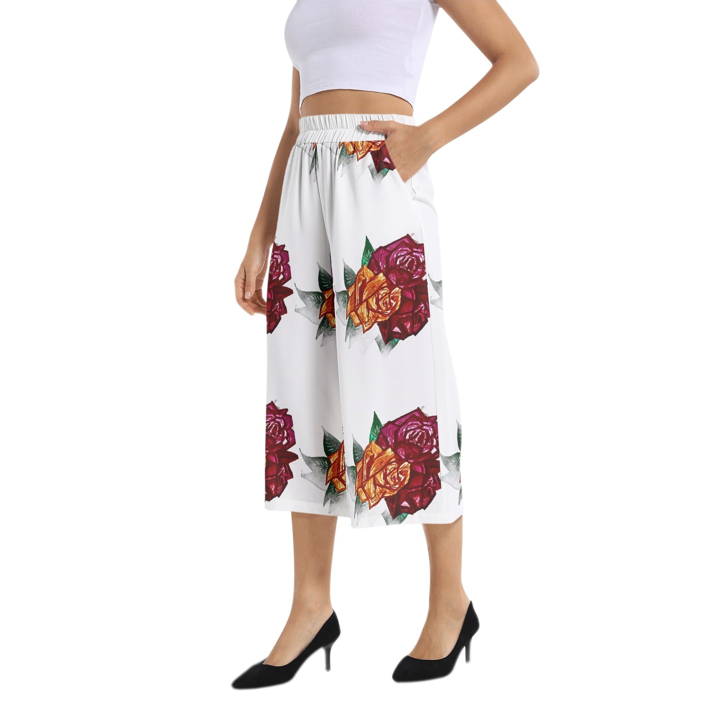 Elastic Waist Capris Wide Leg Pant