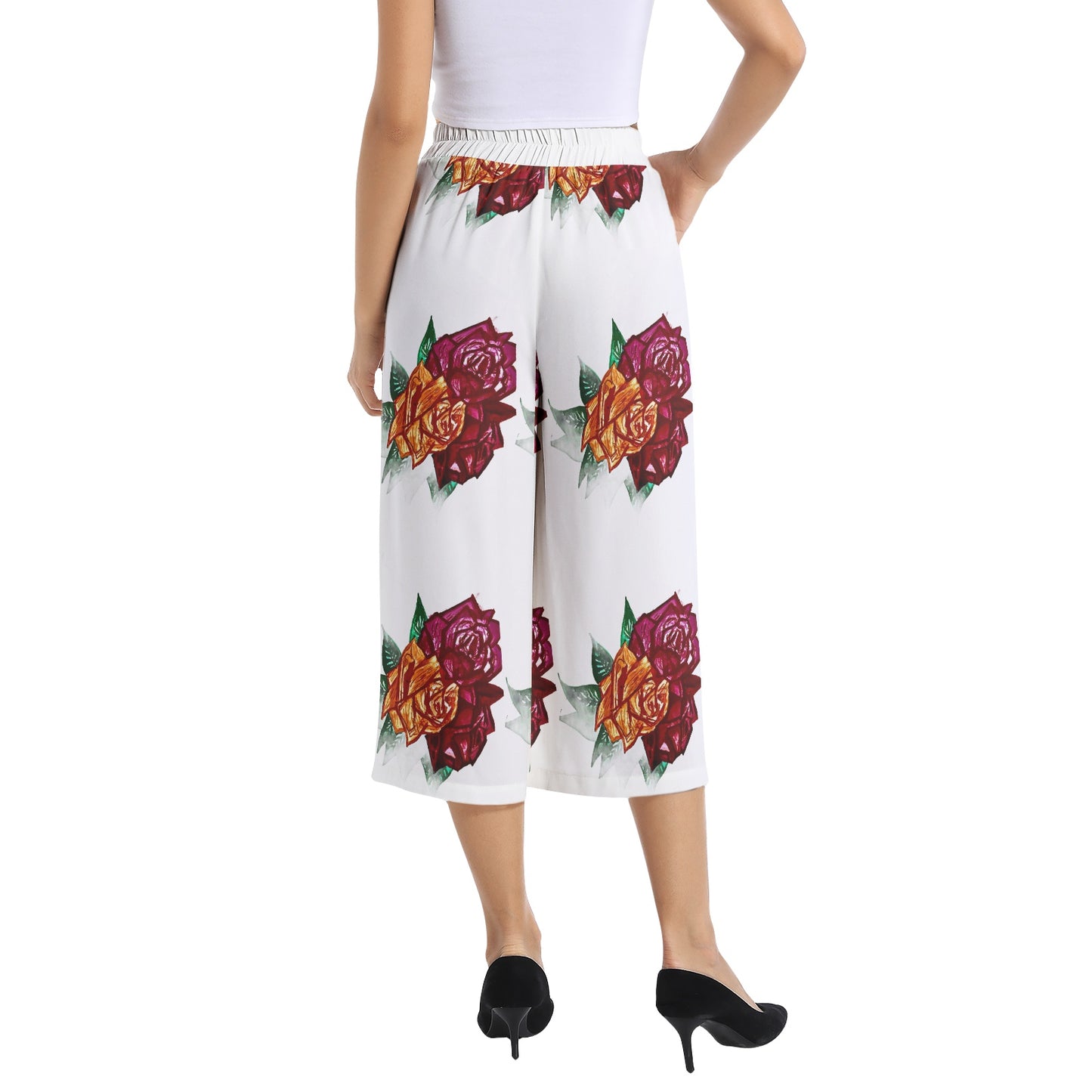 Elastic Waist Capris Wide Leg Pant