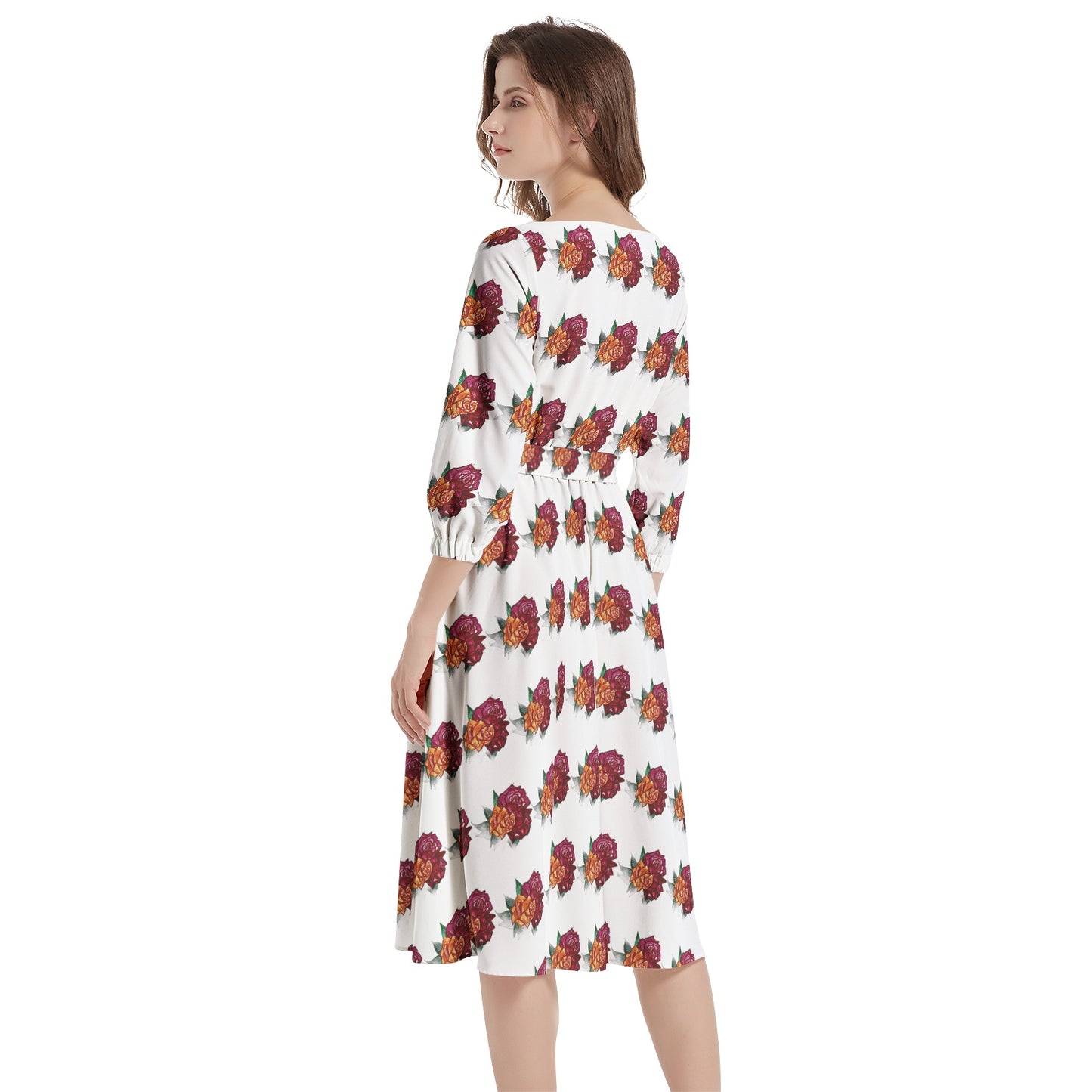 Boat Neck Belted Flared Dress