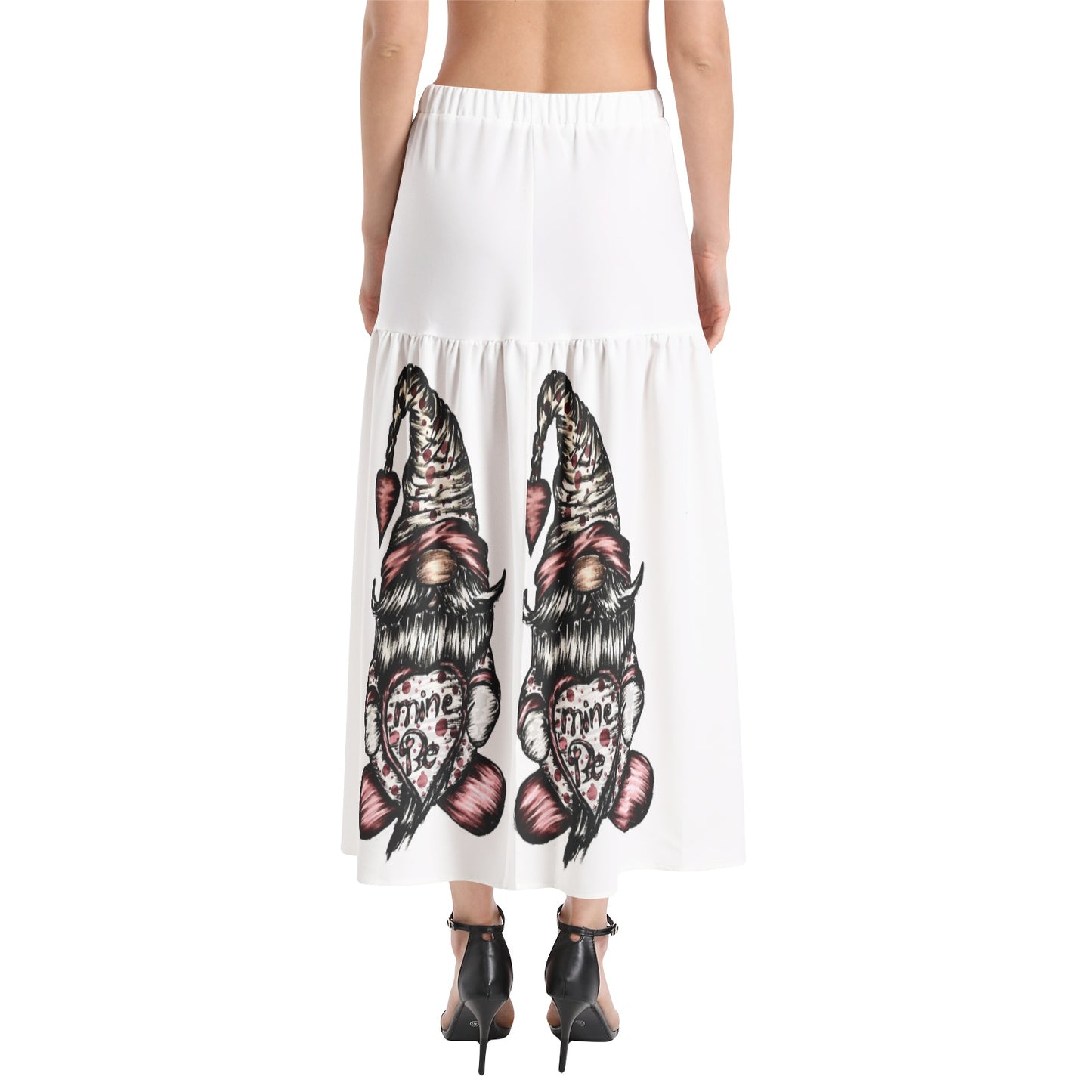 Elastic Waist Ruffle Slit Hem Skirt