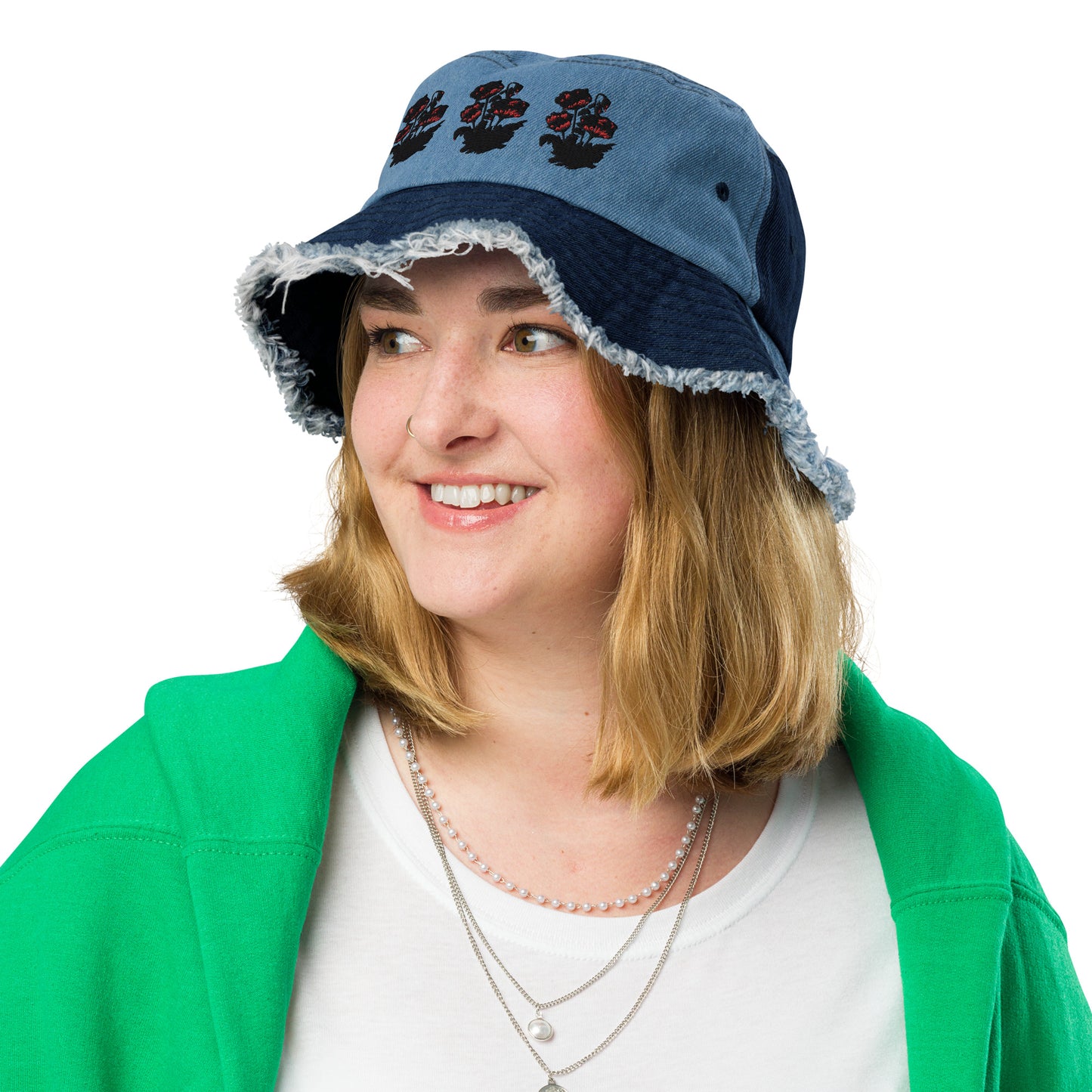 Distressed denim bucket hat