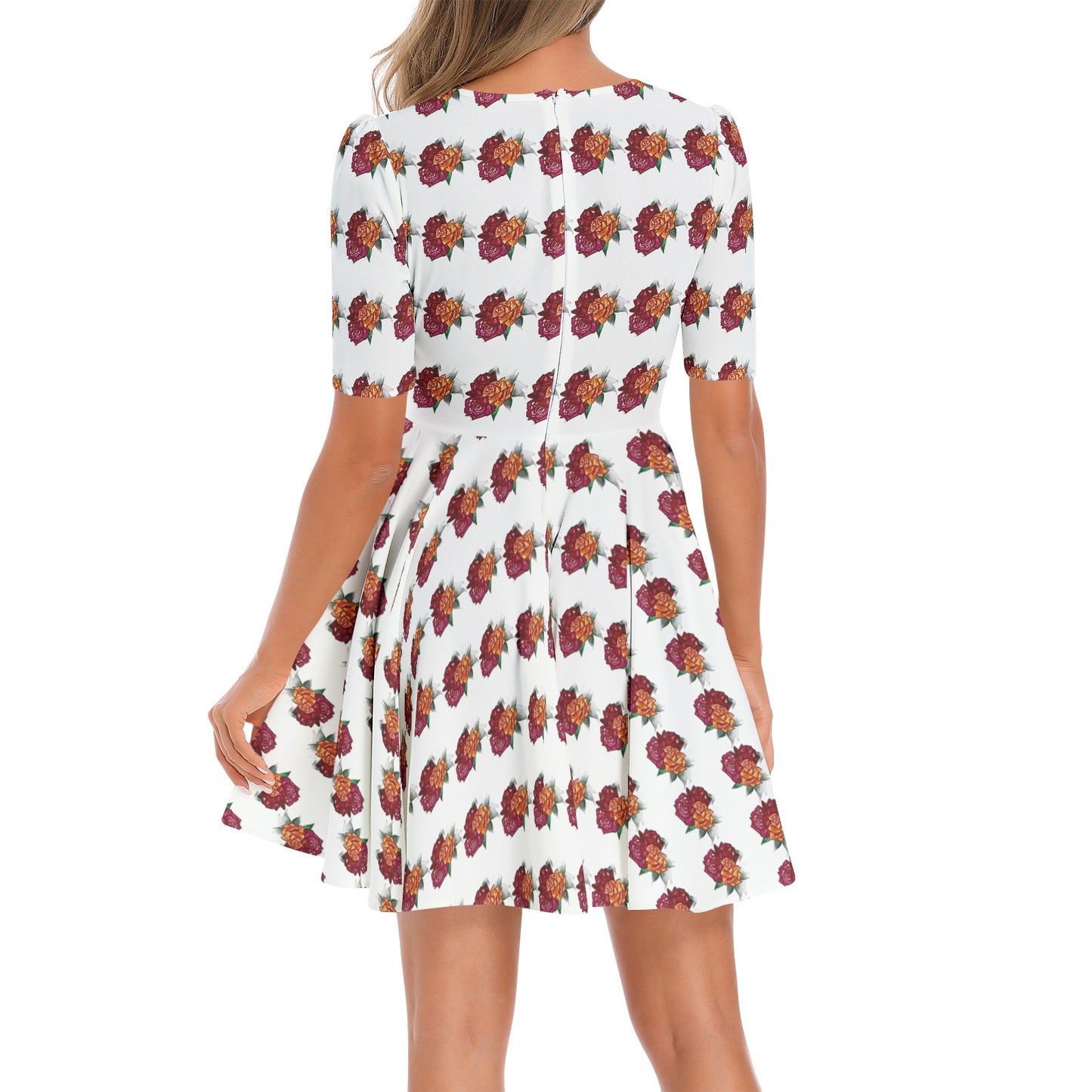 Short Sleeve Ruched Bust Flared Hem Dress