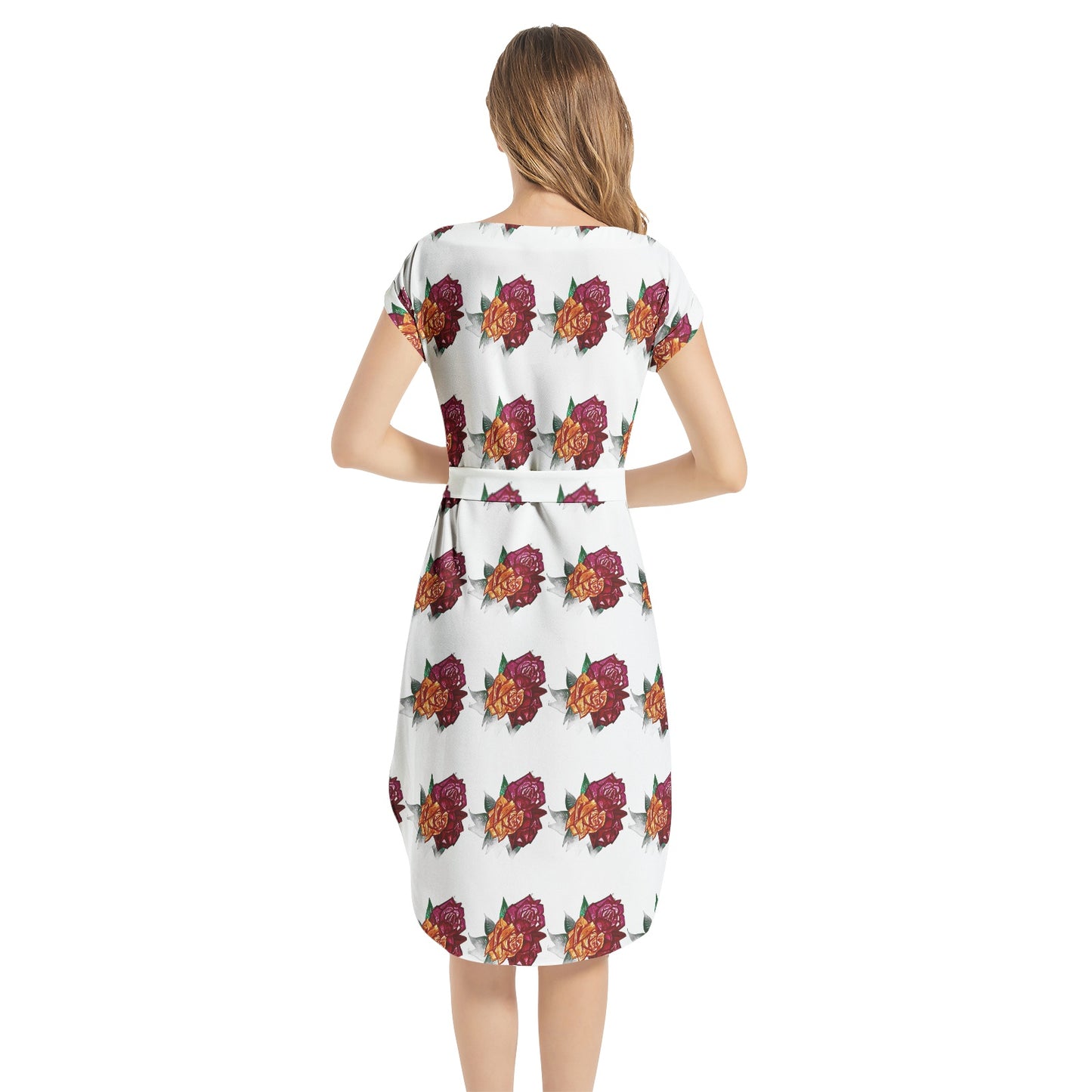 Notched Neck Belted Dress