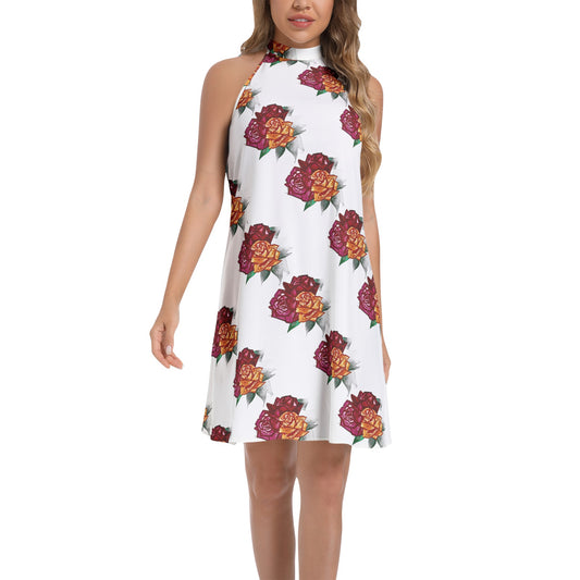 Tie Back Halter Neck Flared Dress