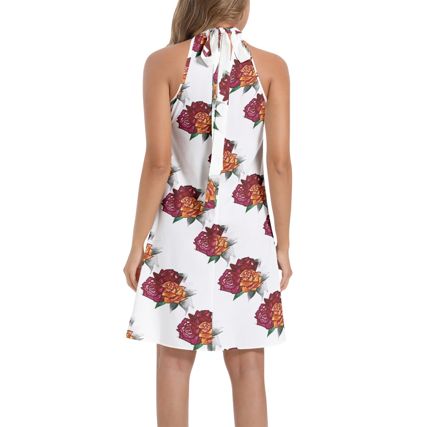 Tie Back Halter Neck Flared Dress