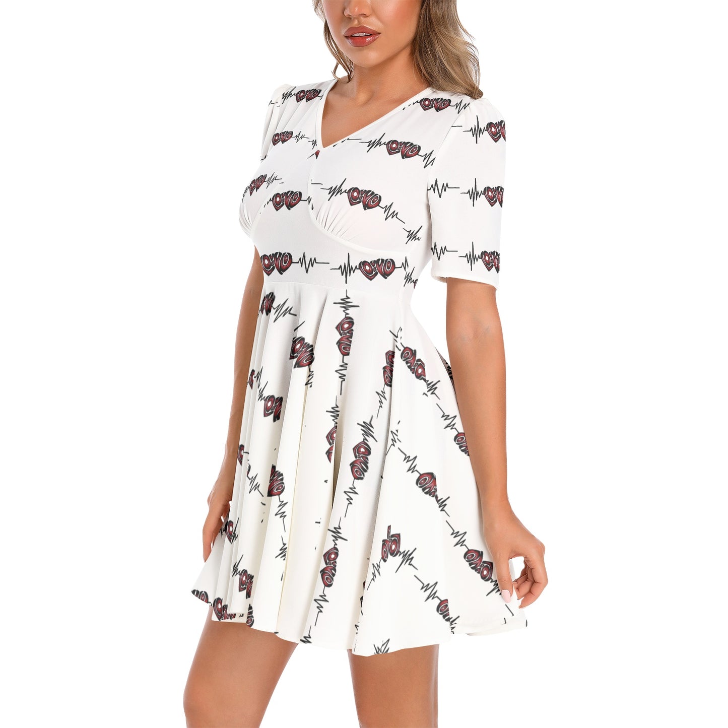 Short Sleeve Ruched Bust Flared Hem Dress