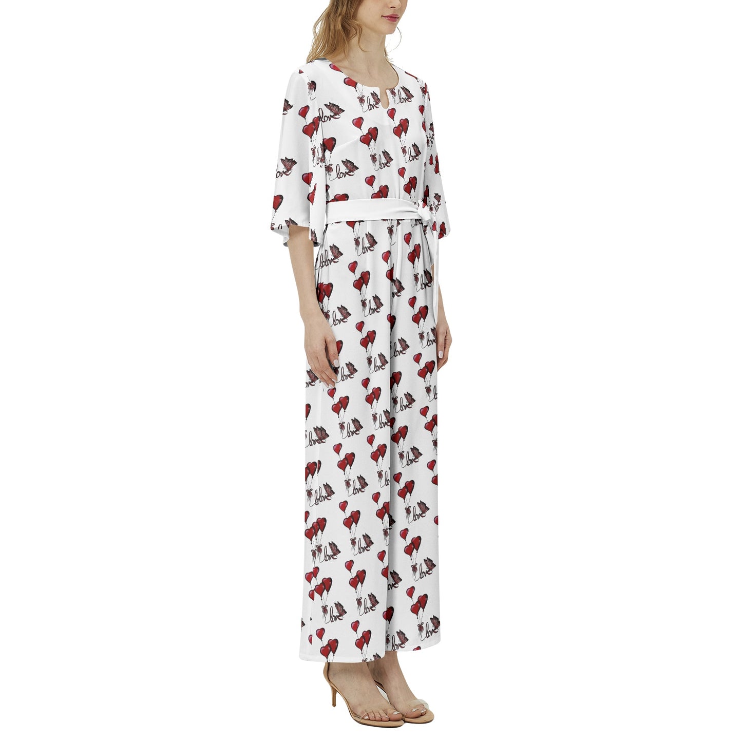 Dolman Sleeve Belted Wide Leg Jumpsuit