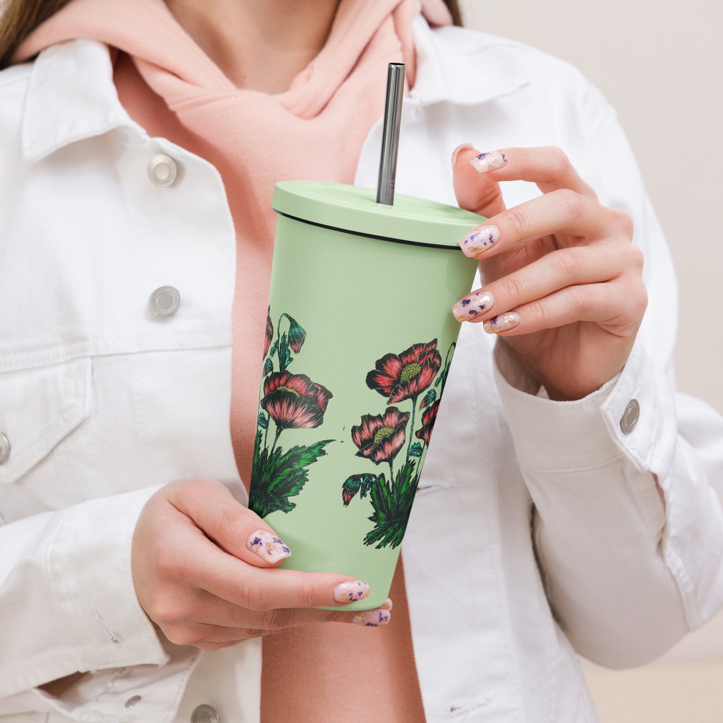 Insulated tumbler with a straw