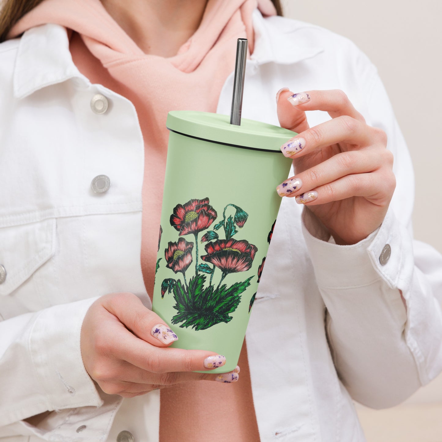 Insulated tumbler with a straw