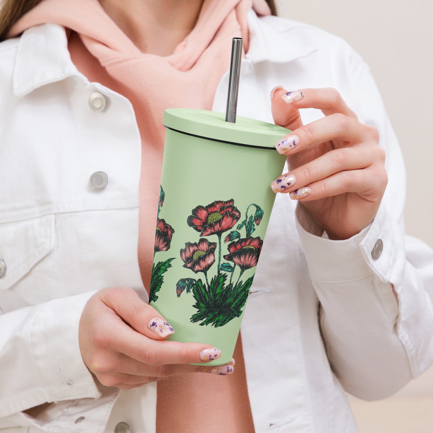 Insulated tumbler with a straw