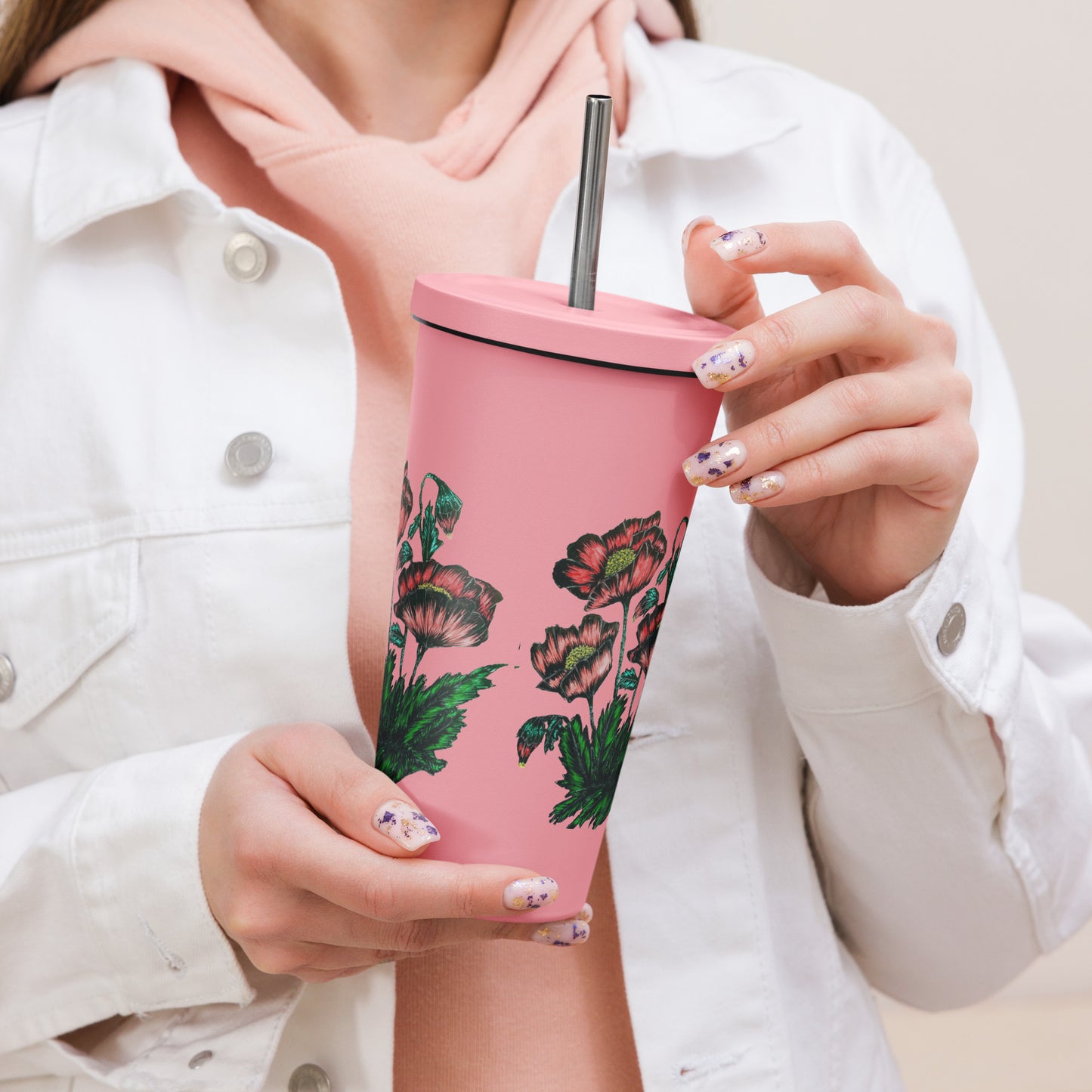 Insulated tumbler with a straw