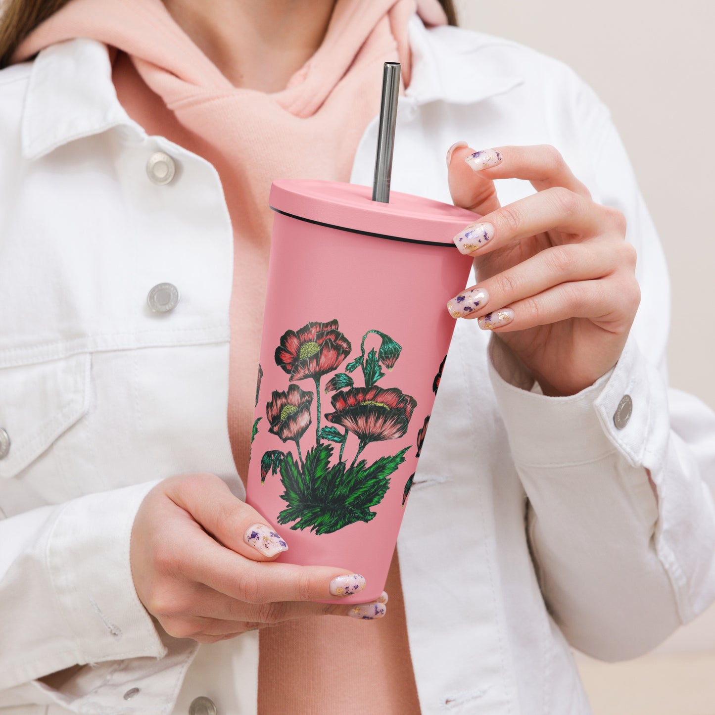 Insulated tumbler with a straw