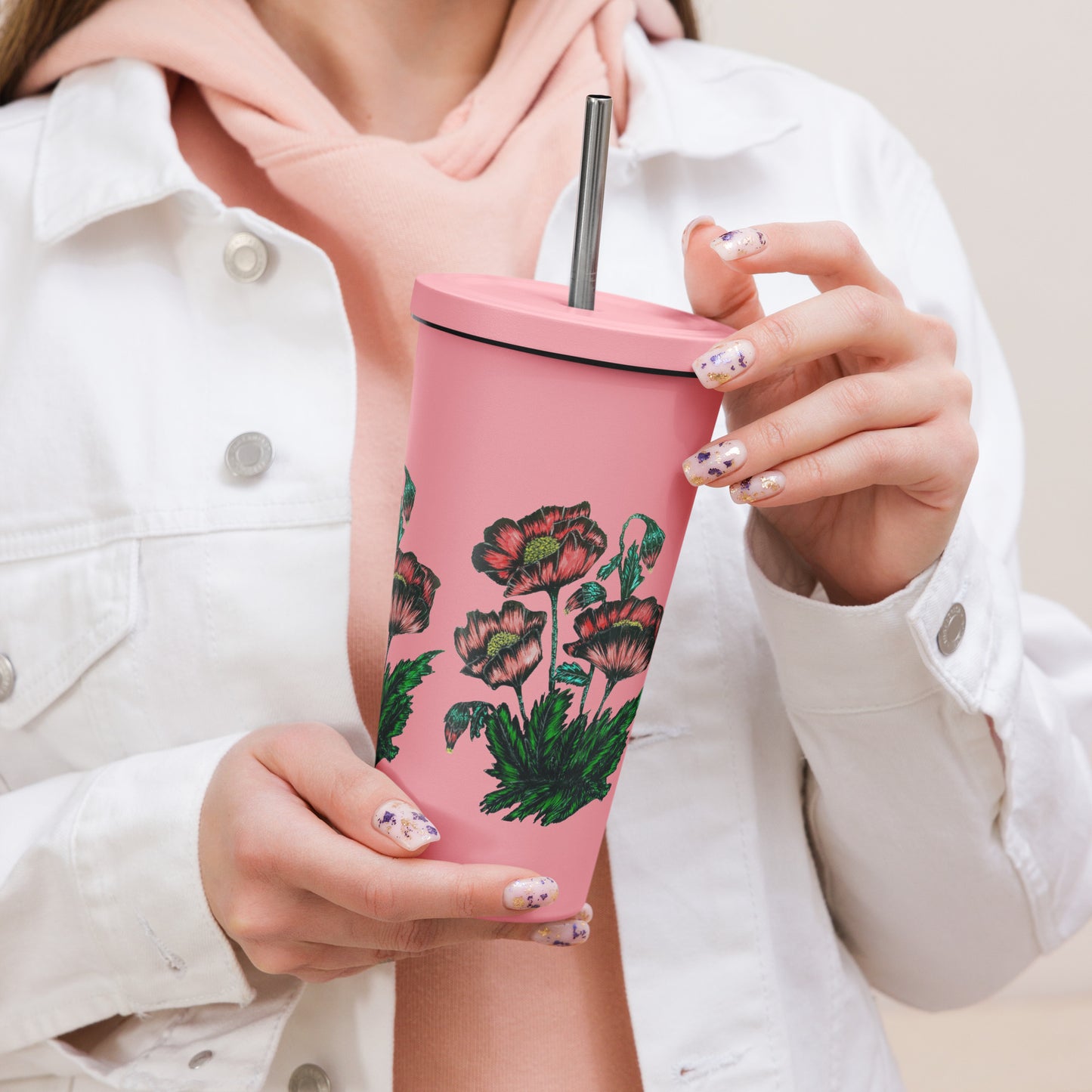 Insulated tumbler with a straw