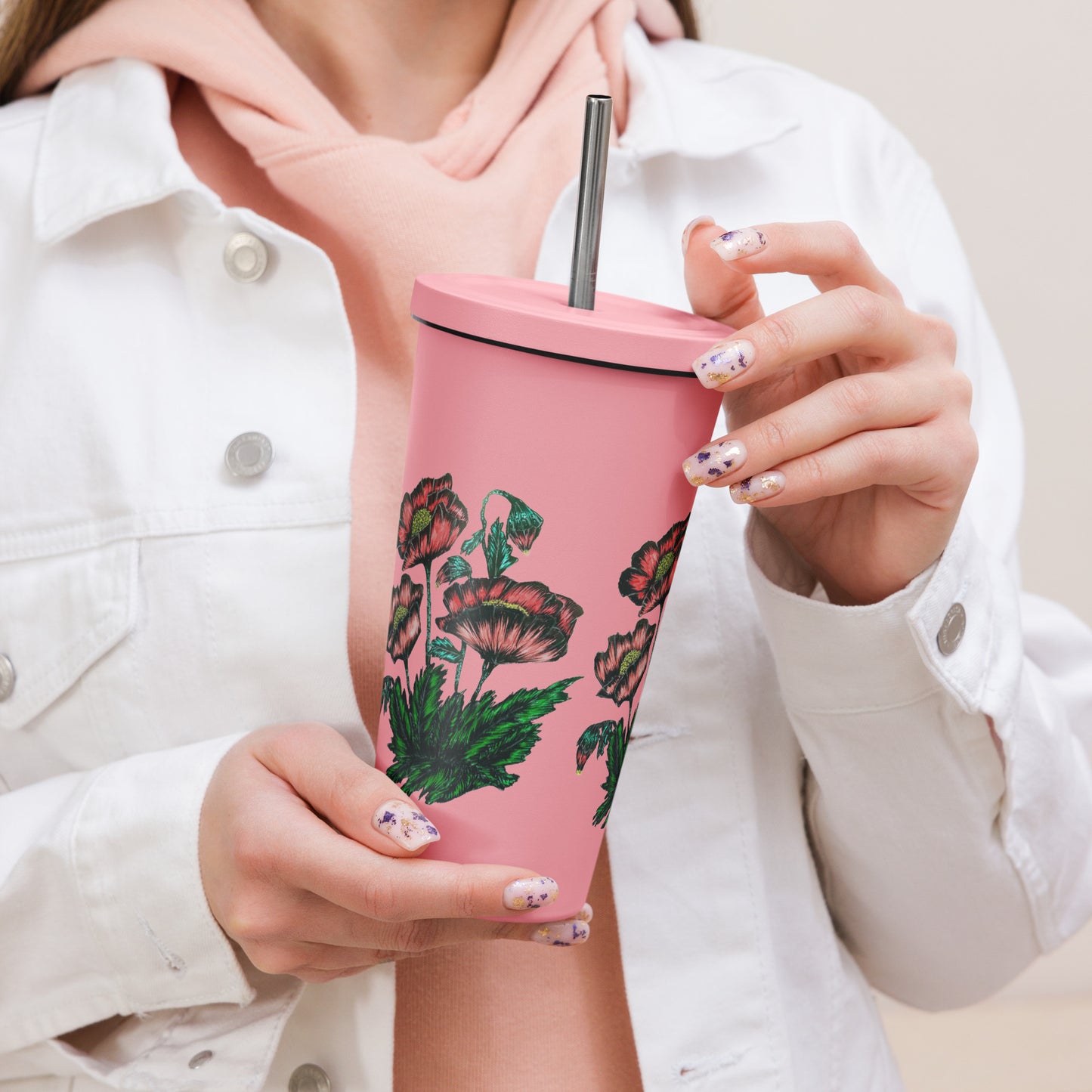 Insulated tumbler with a straw