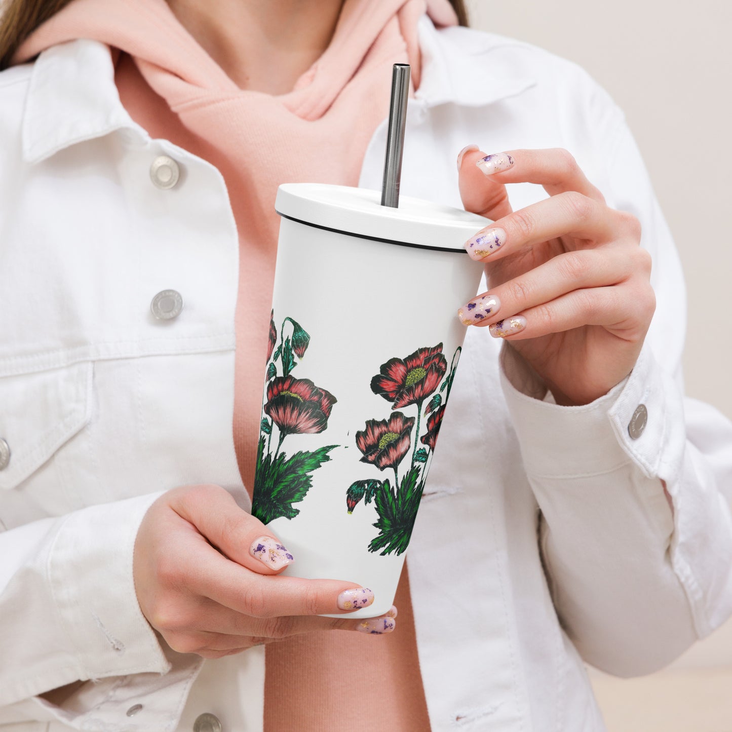 Insulated tumbler with a straw