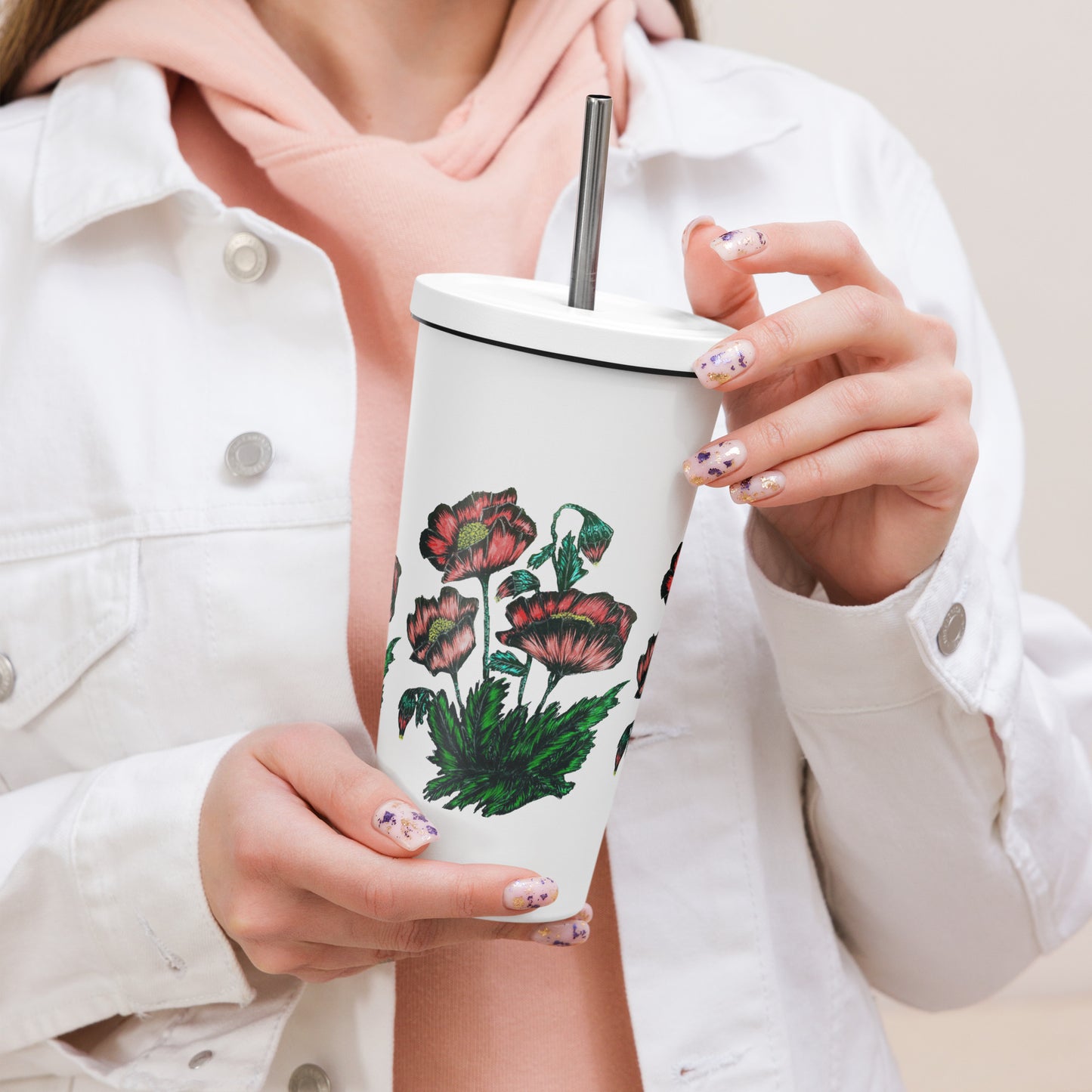 Insulated tumbler with a straw