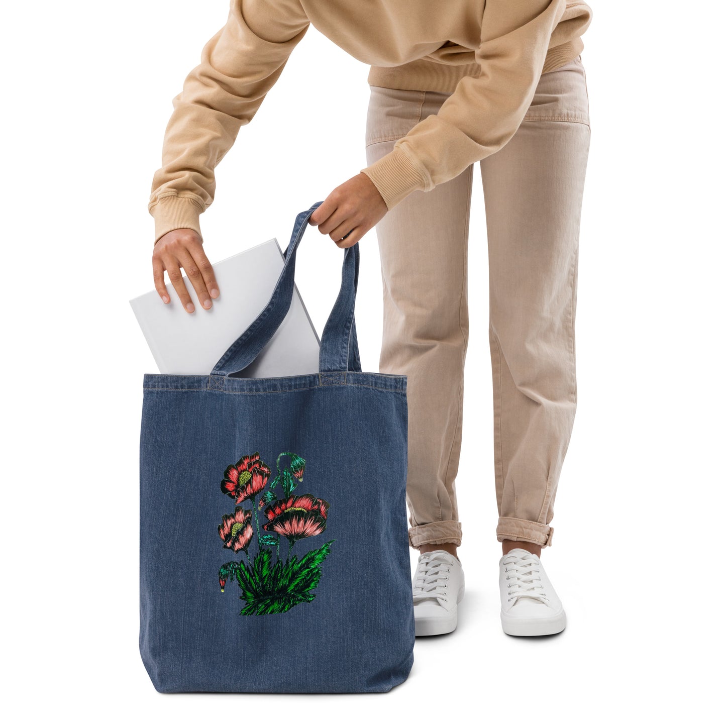 Organic denim tote bag